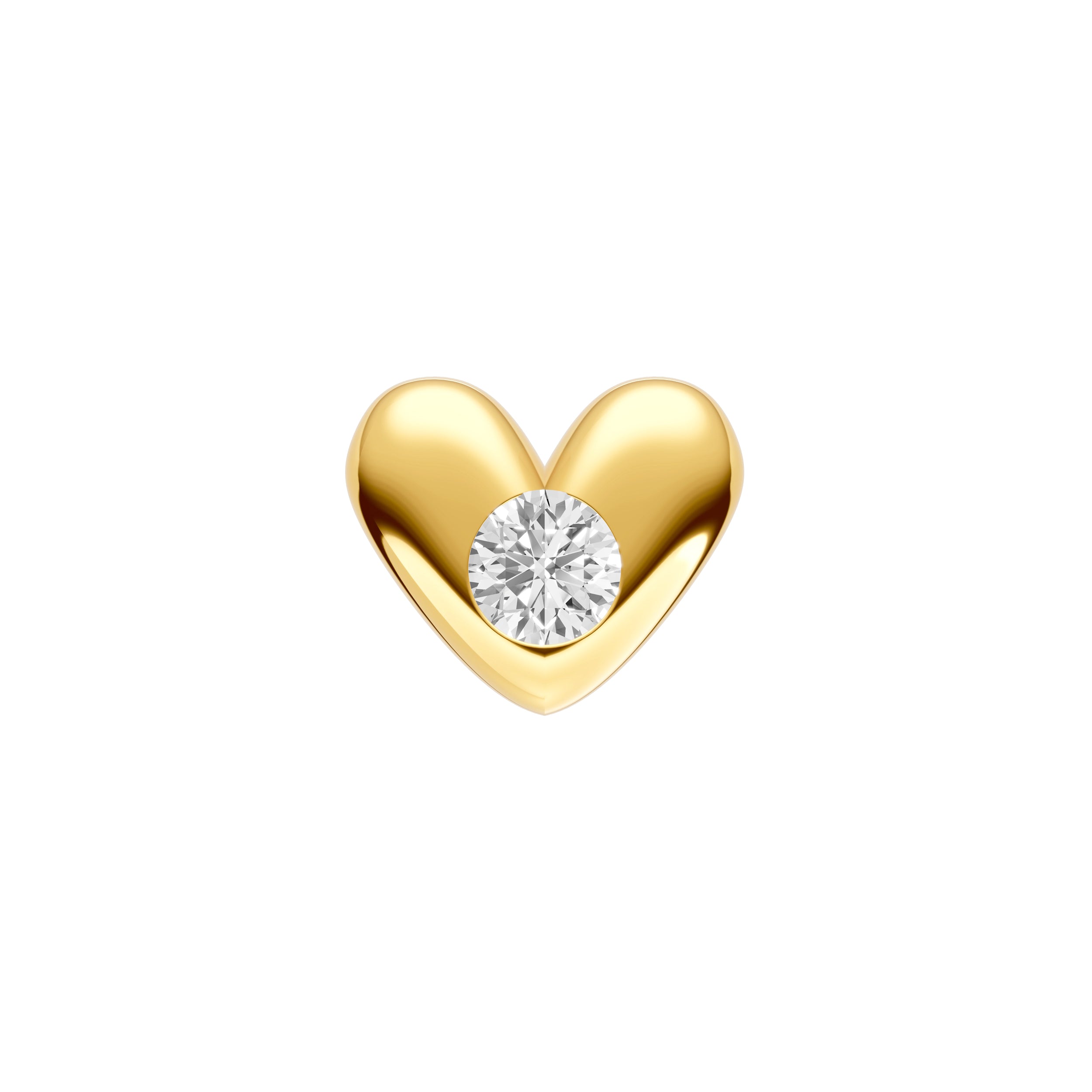 14K Yellow Gold 0.05tcw Diamond Puff Heart Stud Earrings