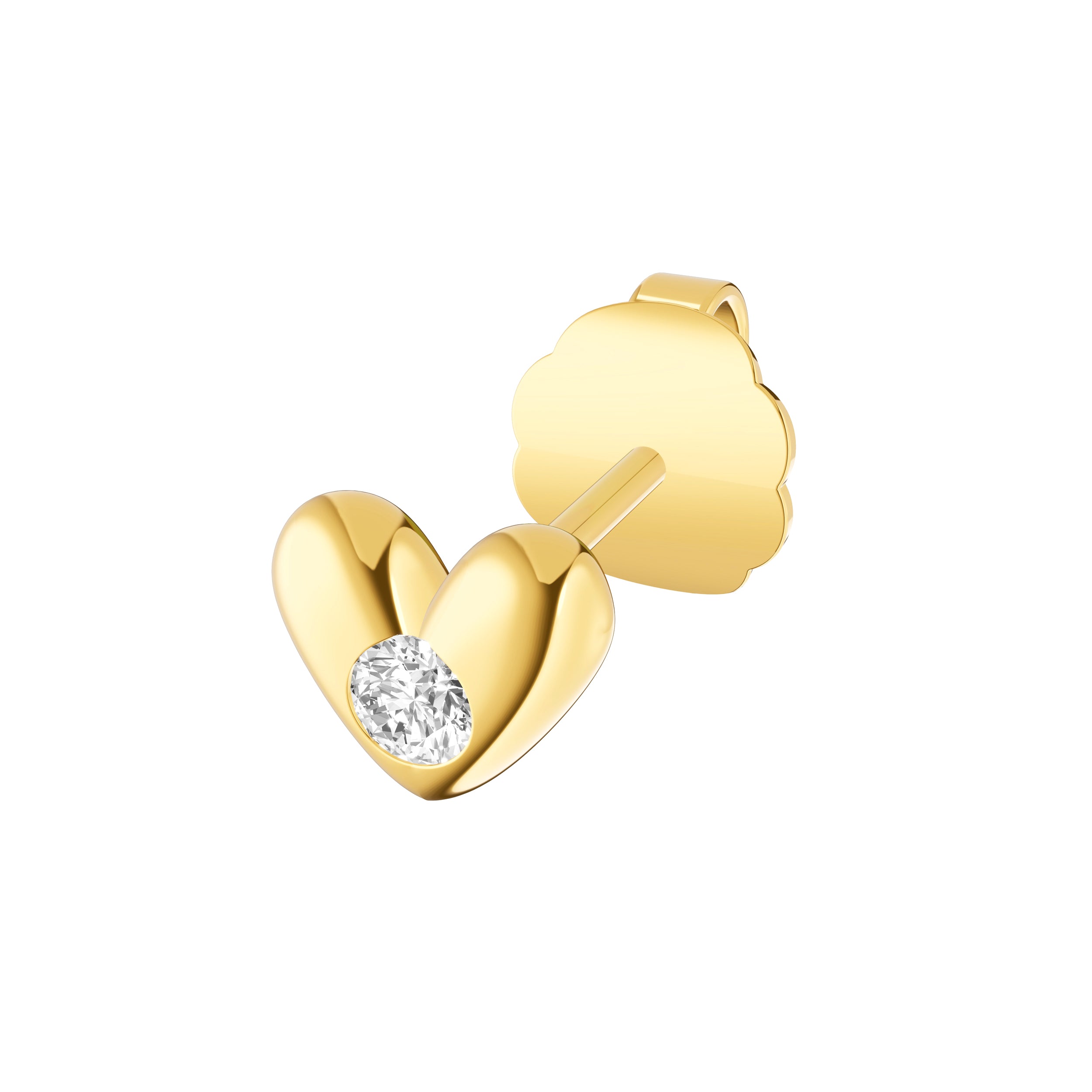 14K Yellow Gold 0.05tcw Diamond Puff Heart Stud Earrings