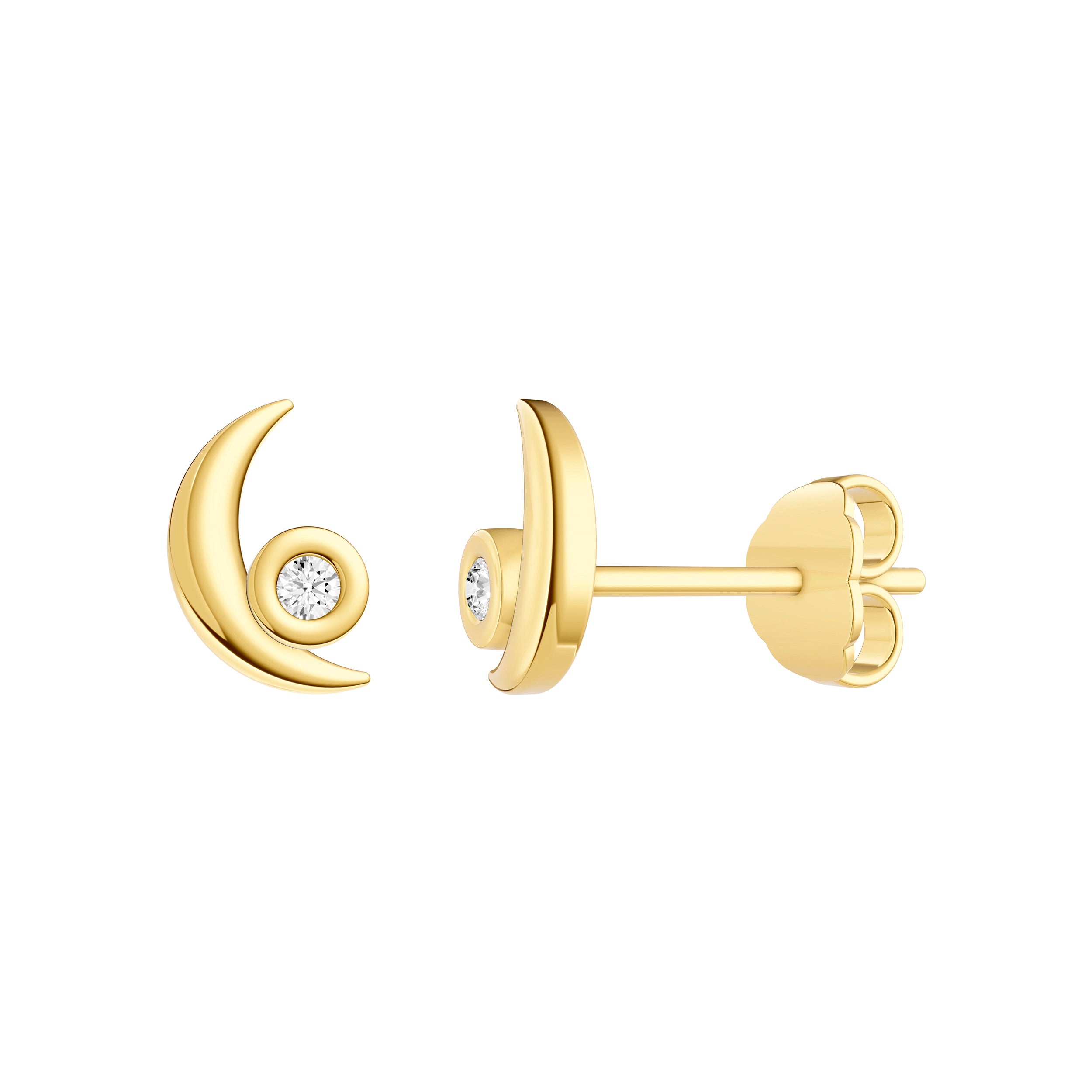 14K Yellow Gold 3pt Diamond Crescent Moon Earrings
