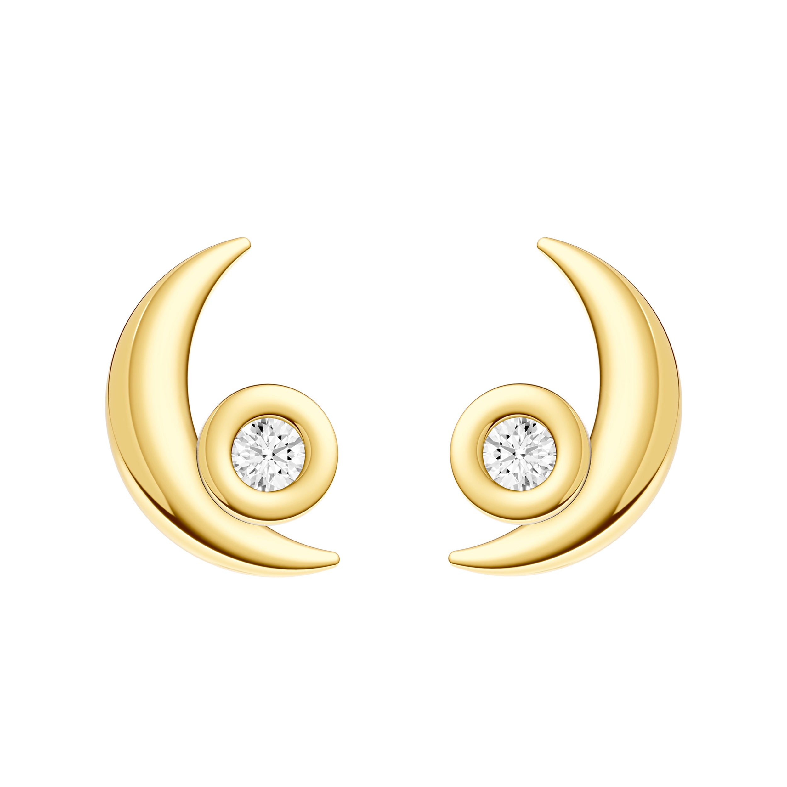 14K Yellow Gold 3pt Diamond Crescent Moon Earrings