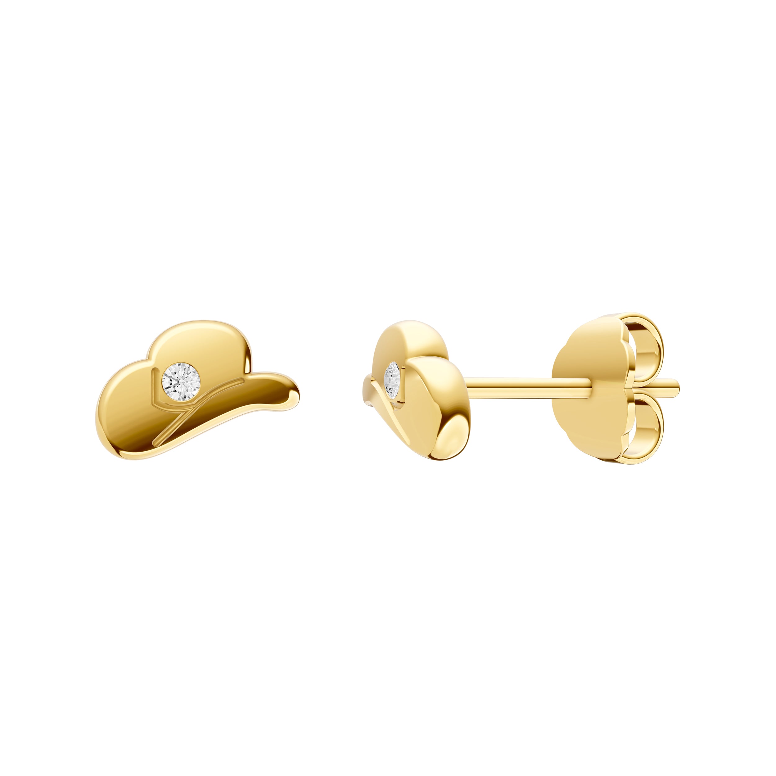 14K Yellow Gold 1.5pt Diamond Cowboy Hat Stud Earrings