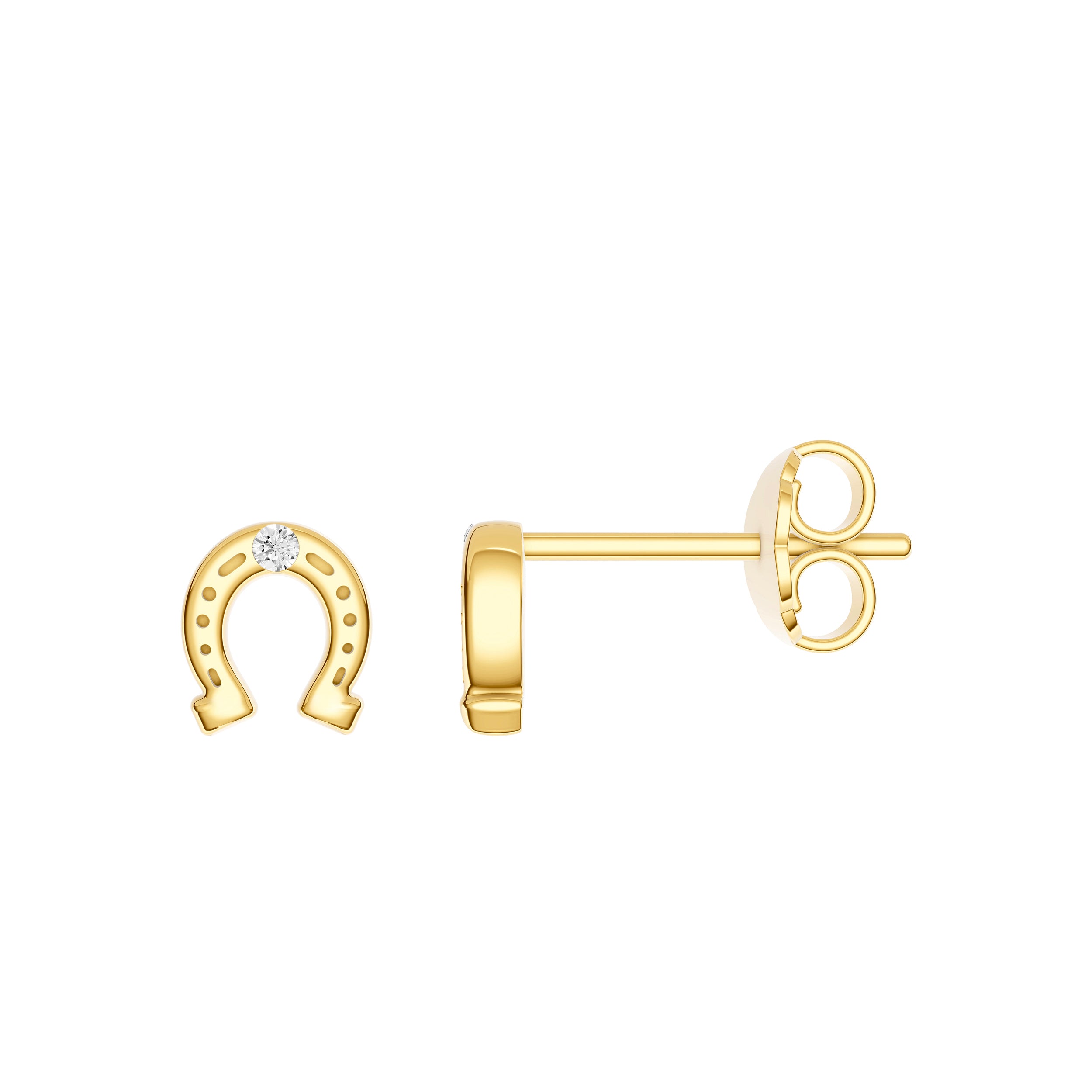 14K Yellow Gold 1.5pt Diamond Horse Shoe Stud Earrings