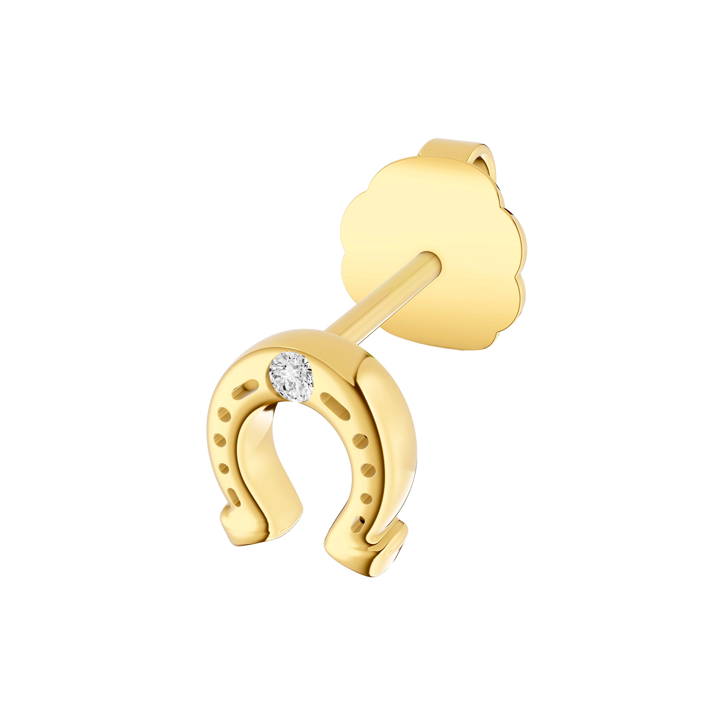 14K Yellow Gold 1.5pt Diamond Horse Shoe Stud Earrings