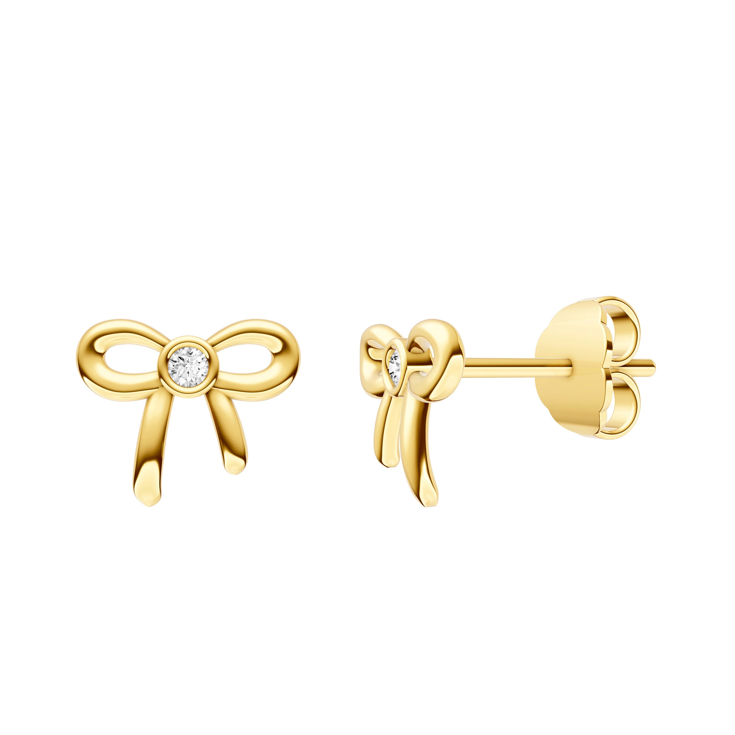 14K Yellow Gold 2pt Diamond Bow Stud Earrings