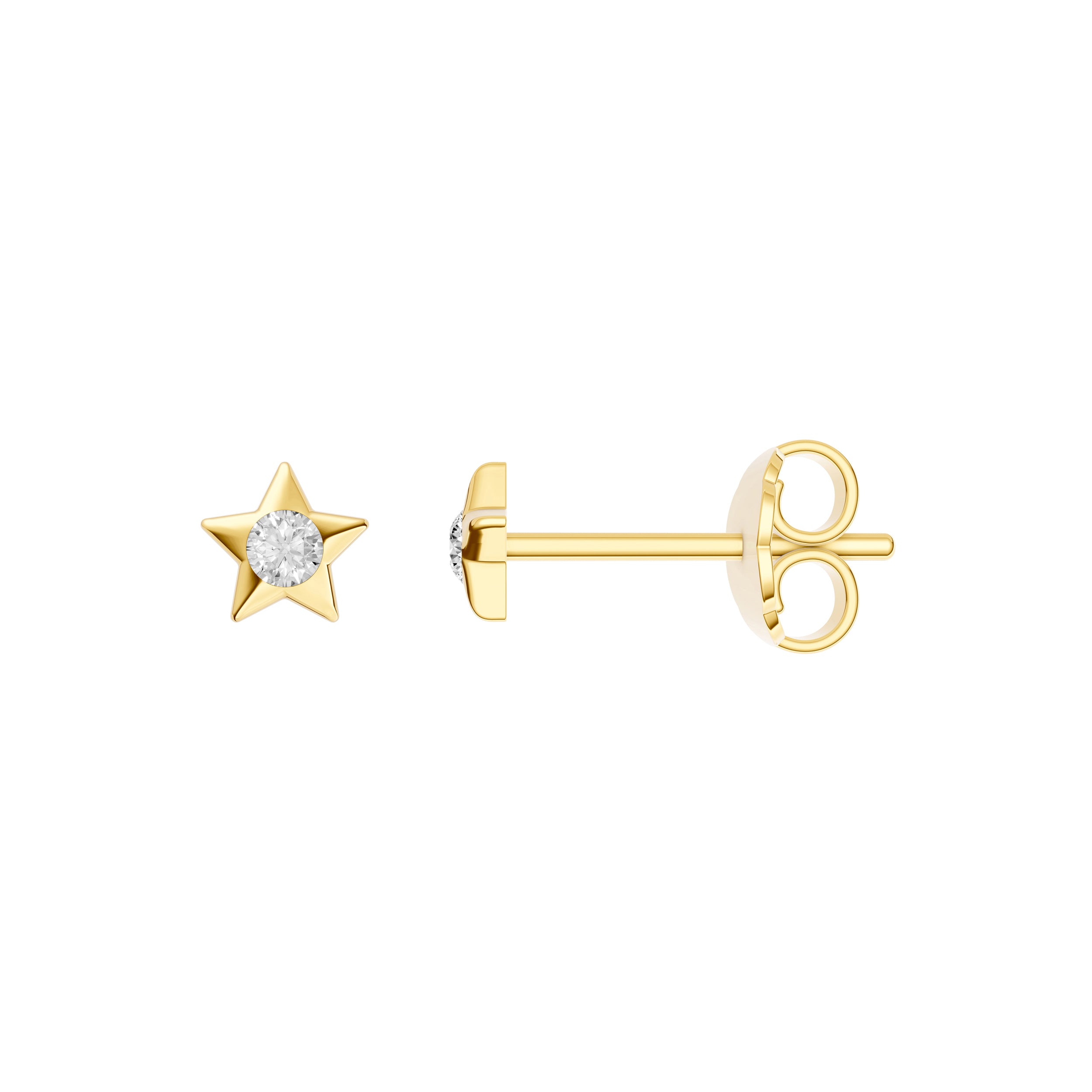 14K Yellow Gold 0.05tcw Diamond Puff Star Stud Earrings