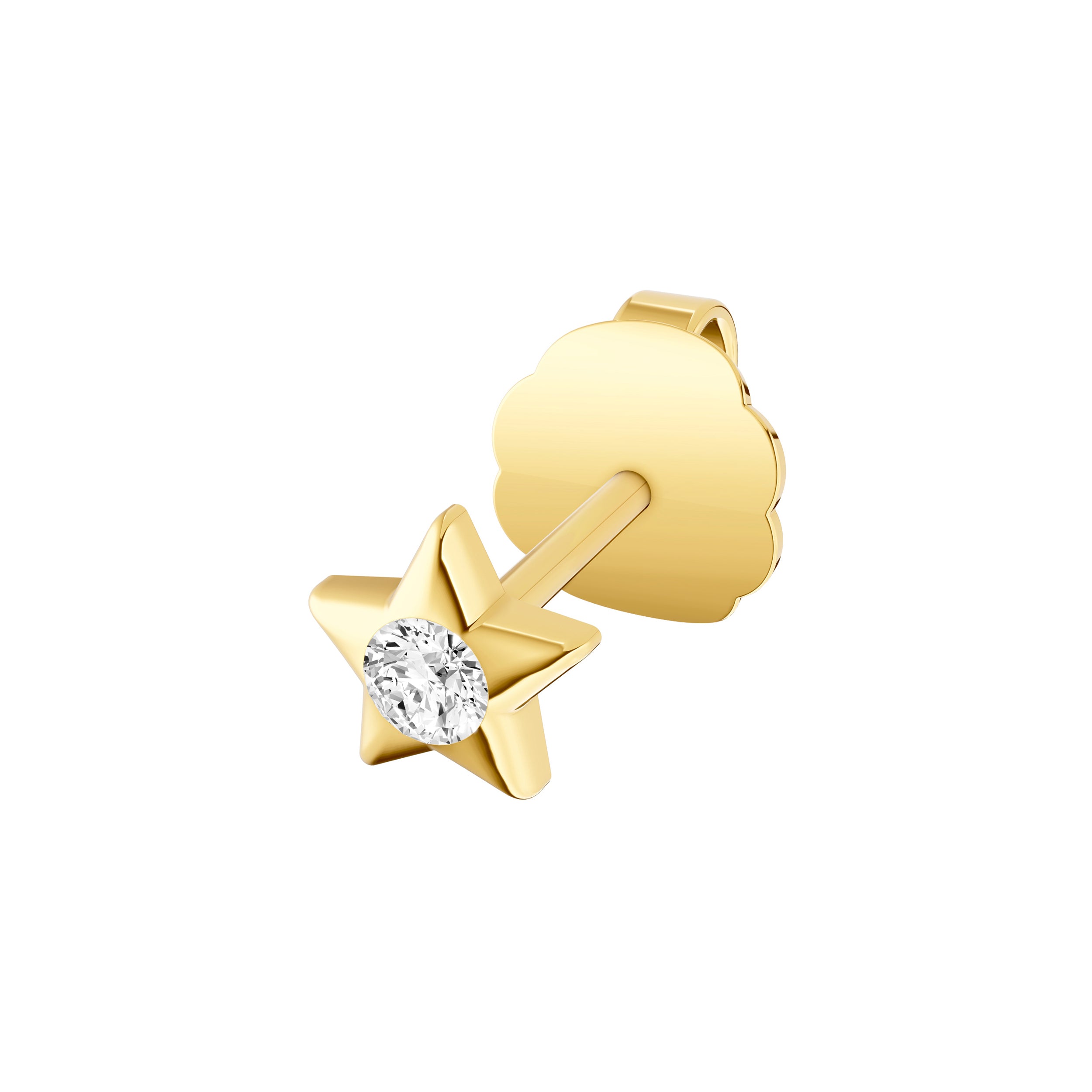 14K Yellow Gold 0.05tcw Diamond Puff Star Stud Earrings