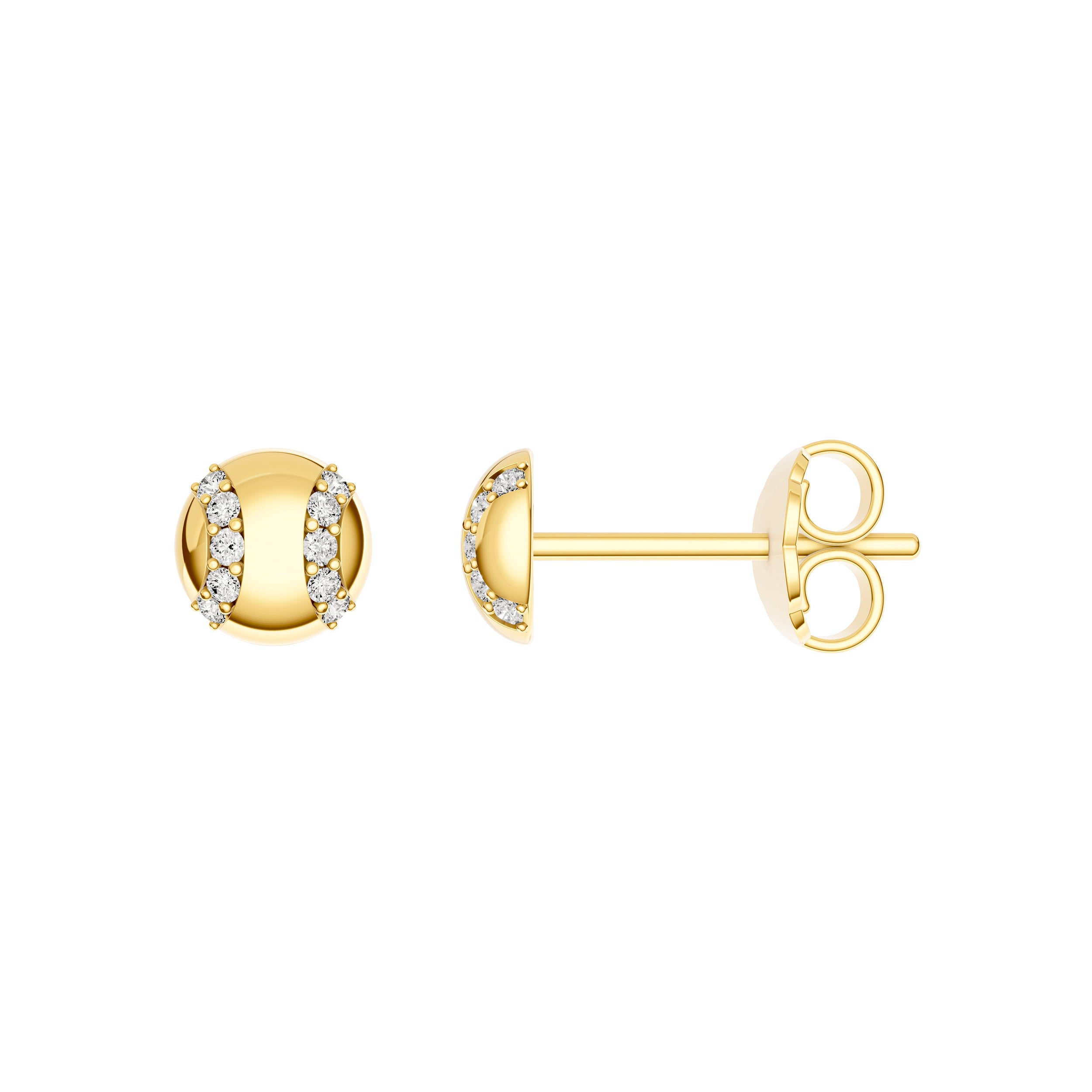 14K Yellow Gold 0.10tcw Diamond Baseball Stud Earrings