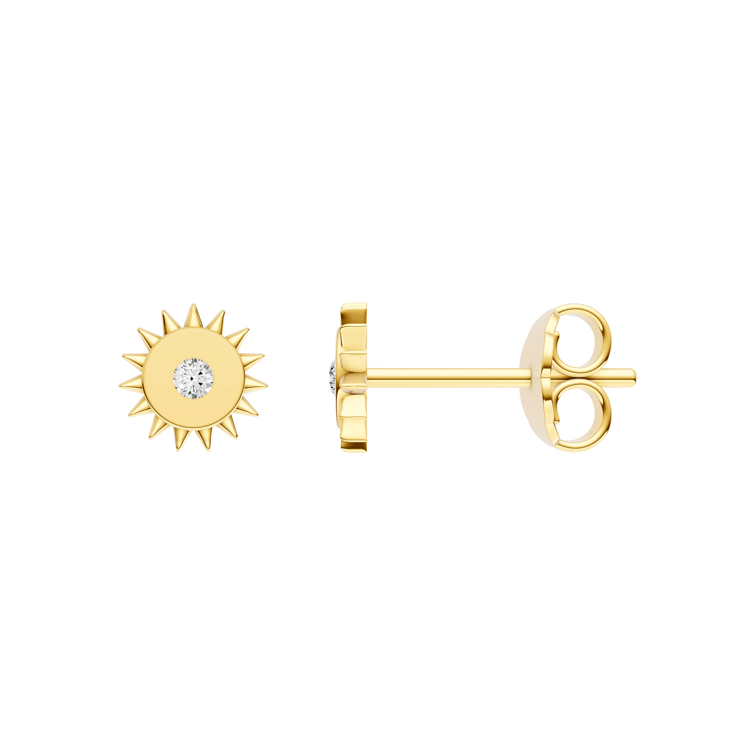 14K Yellow Gold 3pt Diamond Sun Stud Earrings