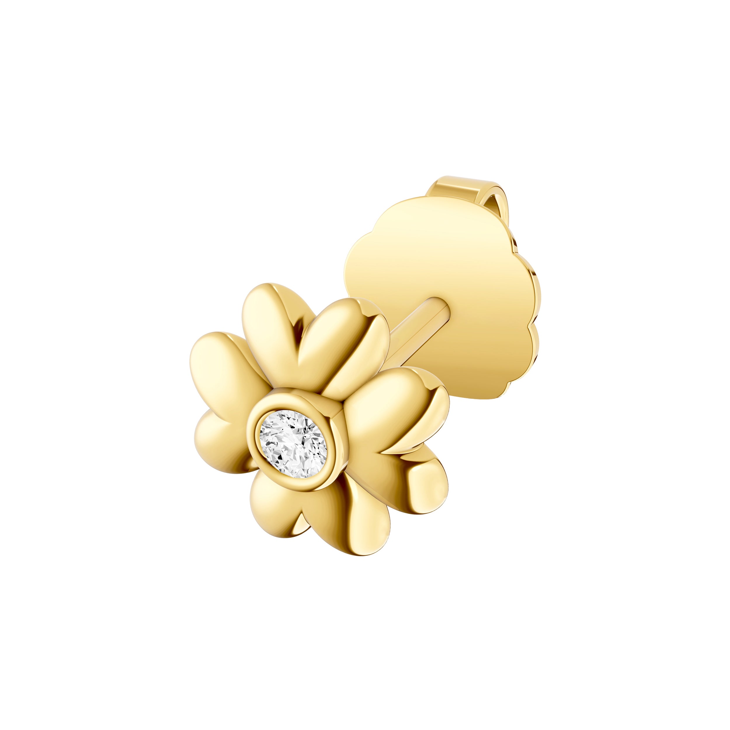 14K Yellow Gold 3pt Diamond Puff Flower Stud Earrings