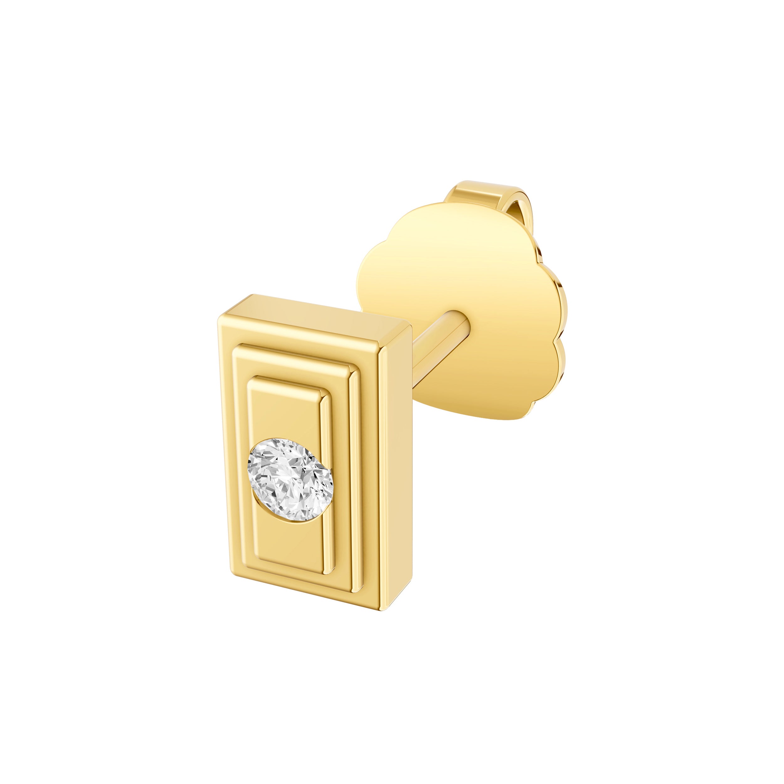 14K Yellow Gold 0.05tcw Diamond Framed Rectangle Stud Earrings