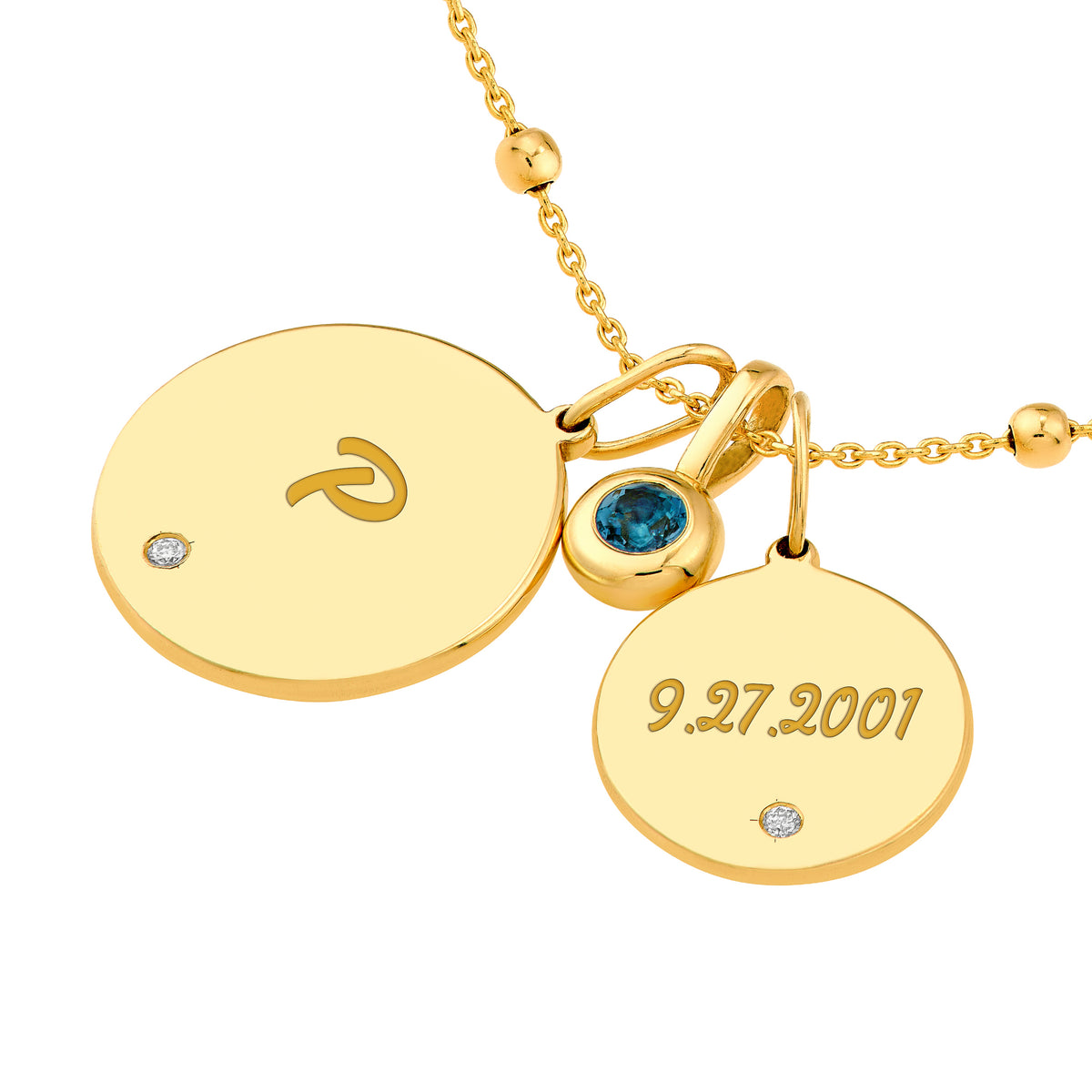14K Yellow Gold Birthstone Charm December London Blue