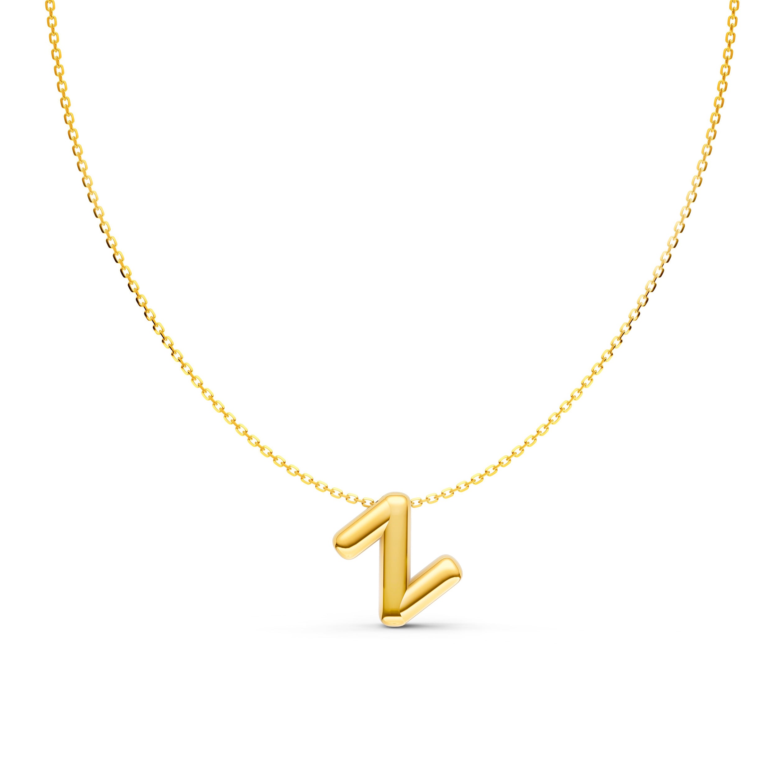 14K Gold Puffy Bubble Initial Necklace