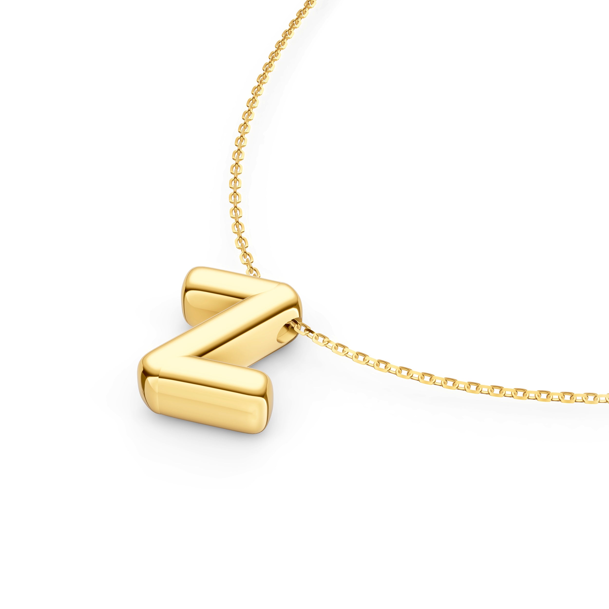 14K Gold Puffy Bubble Initial Necklace