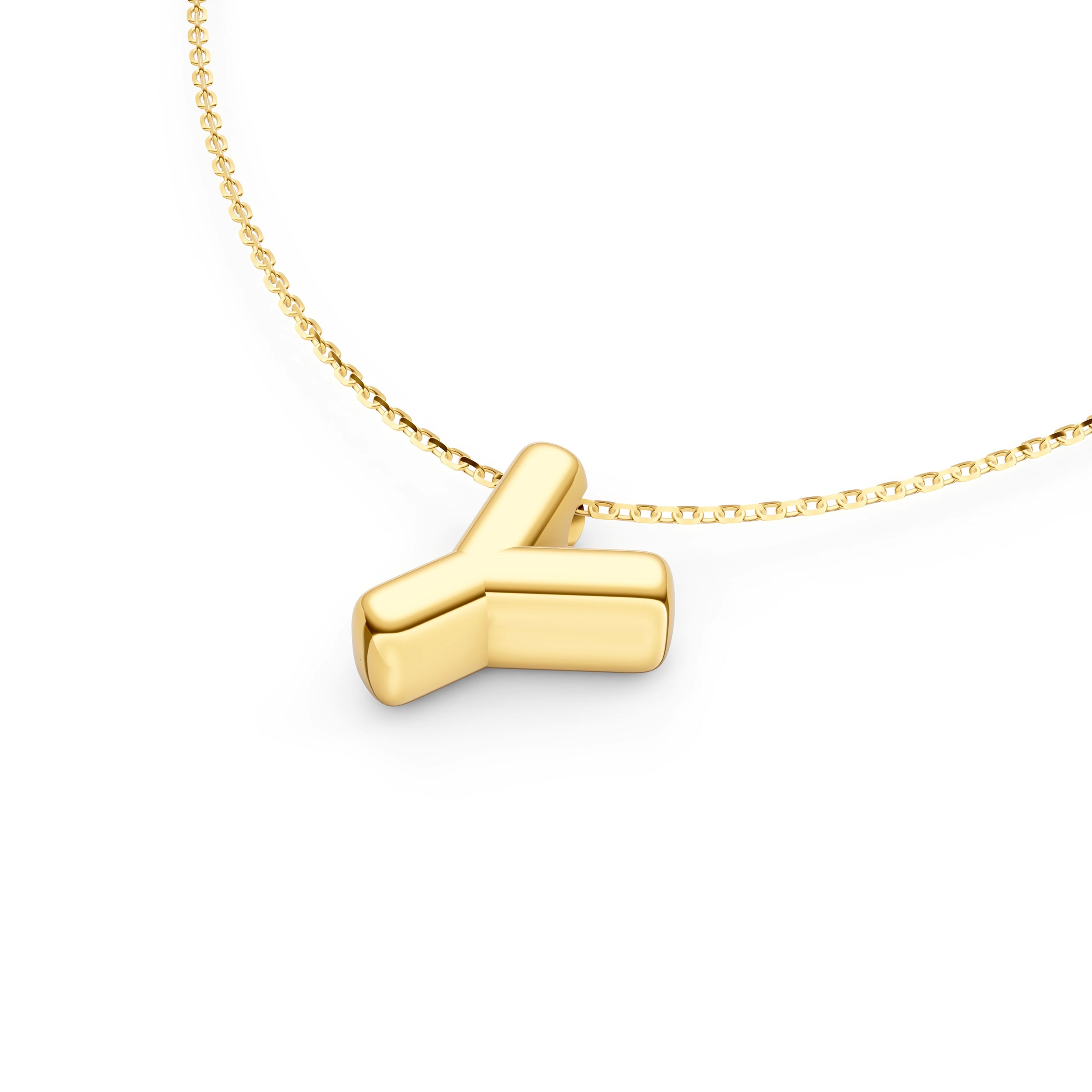 14K Gold Puffy Bubble Initial Necklace
