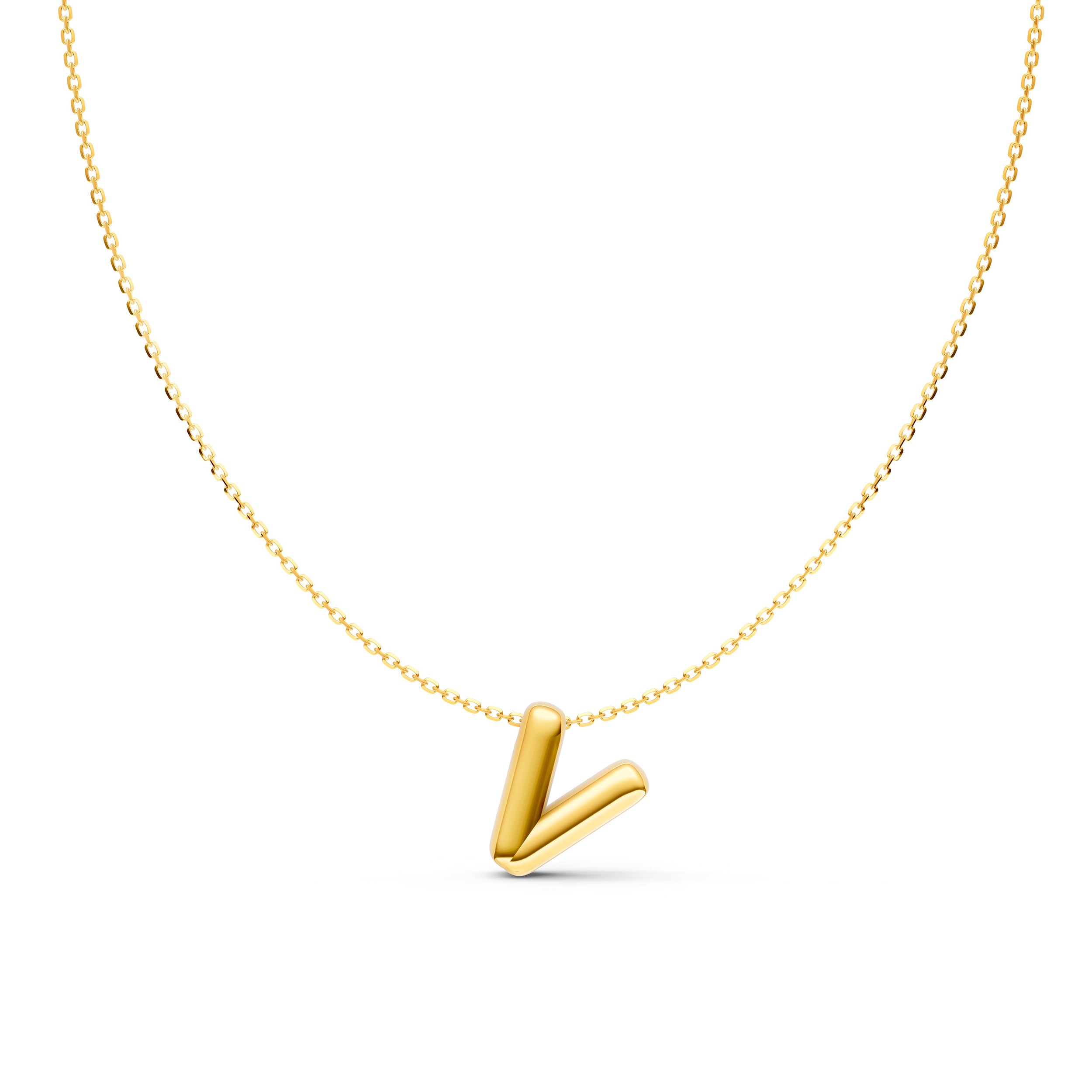14K Gold Puffy Bubble Initial Necklace