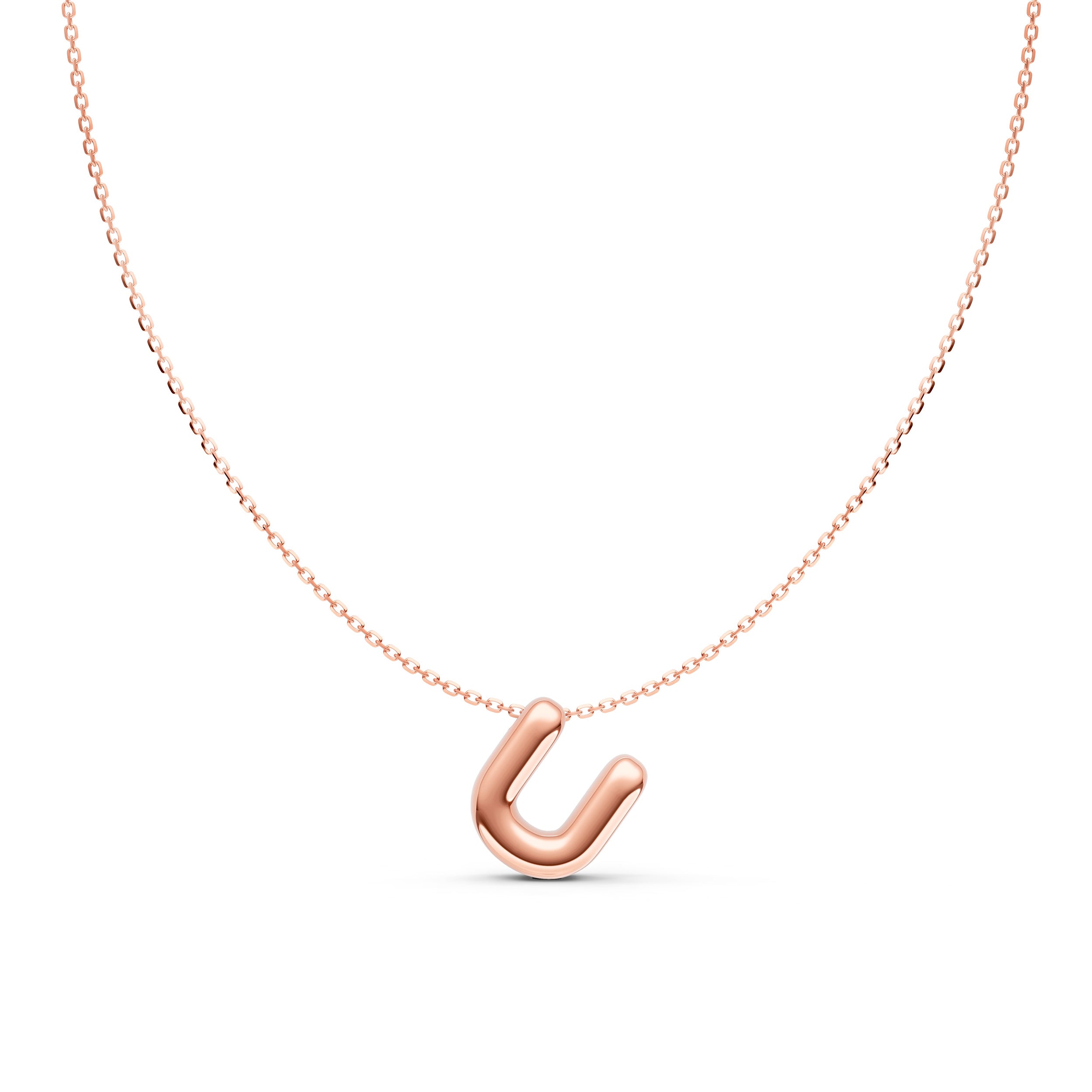14K Gold Puffy Bubble Initial Necklace