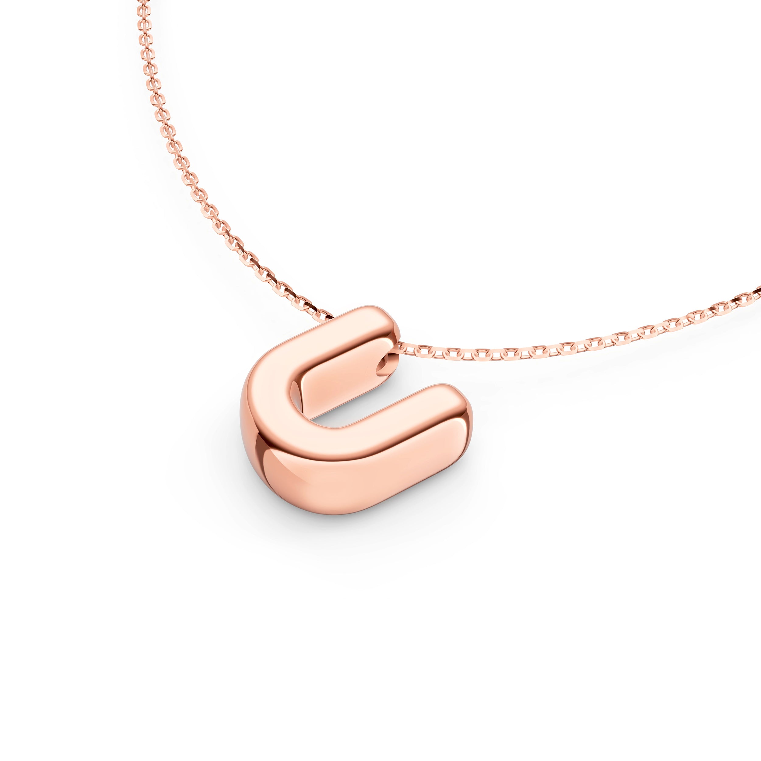 14K Gold Puffy Bubble Initial Necklace