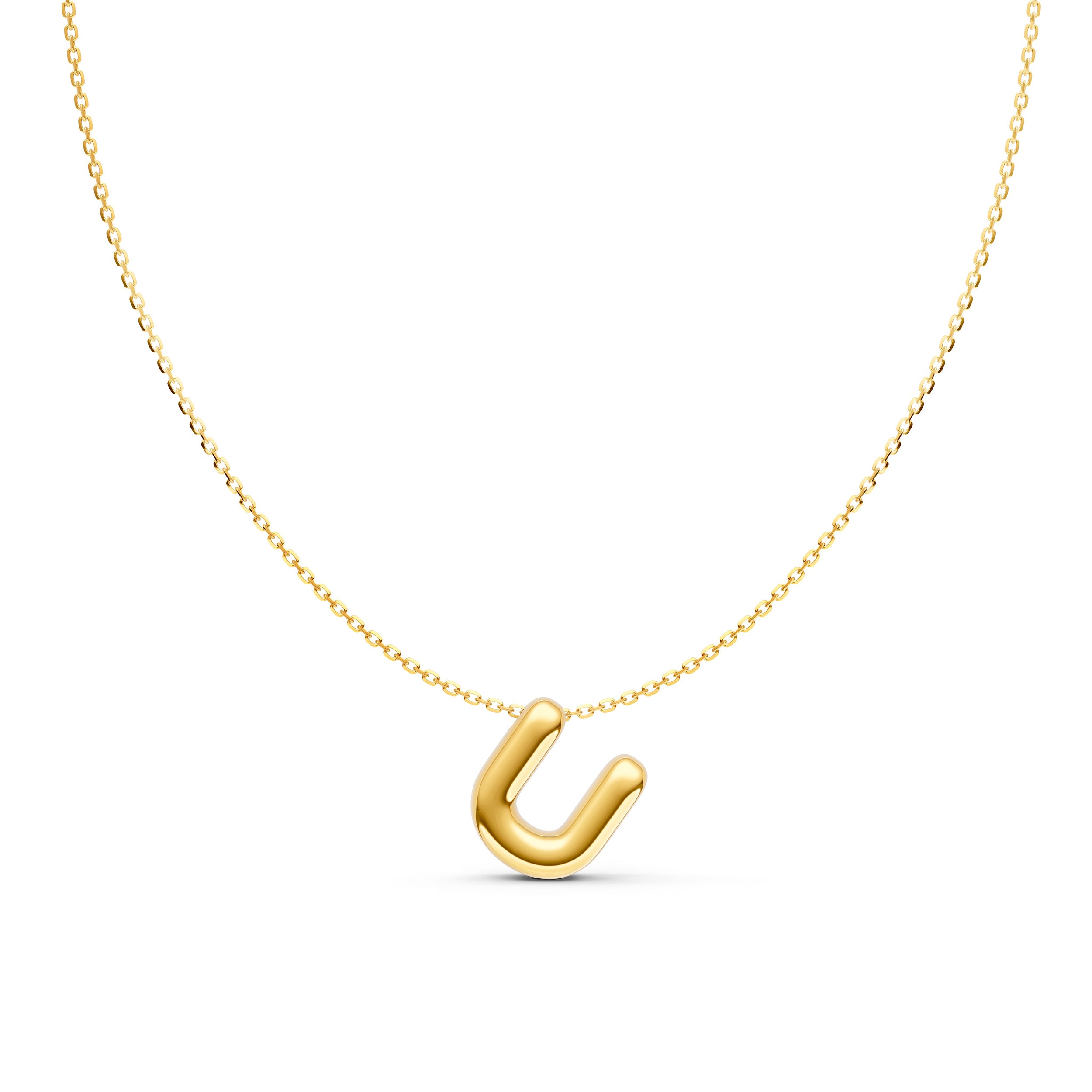 14K Gold Puffy Bubble Initial Necklace