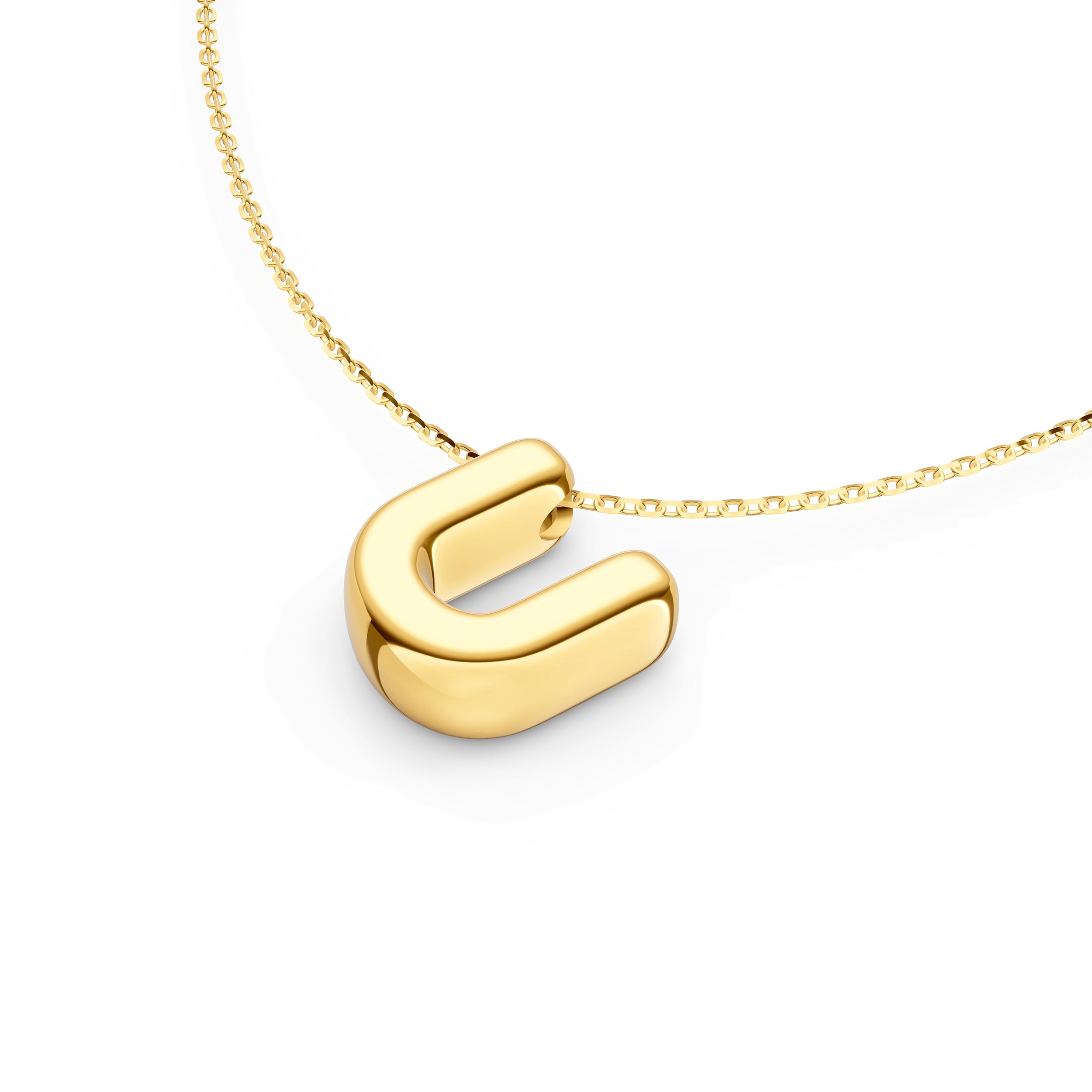 14K Gold Puffy Bubble Initial Necklace