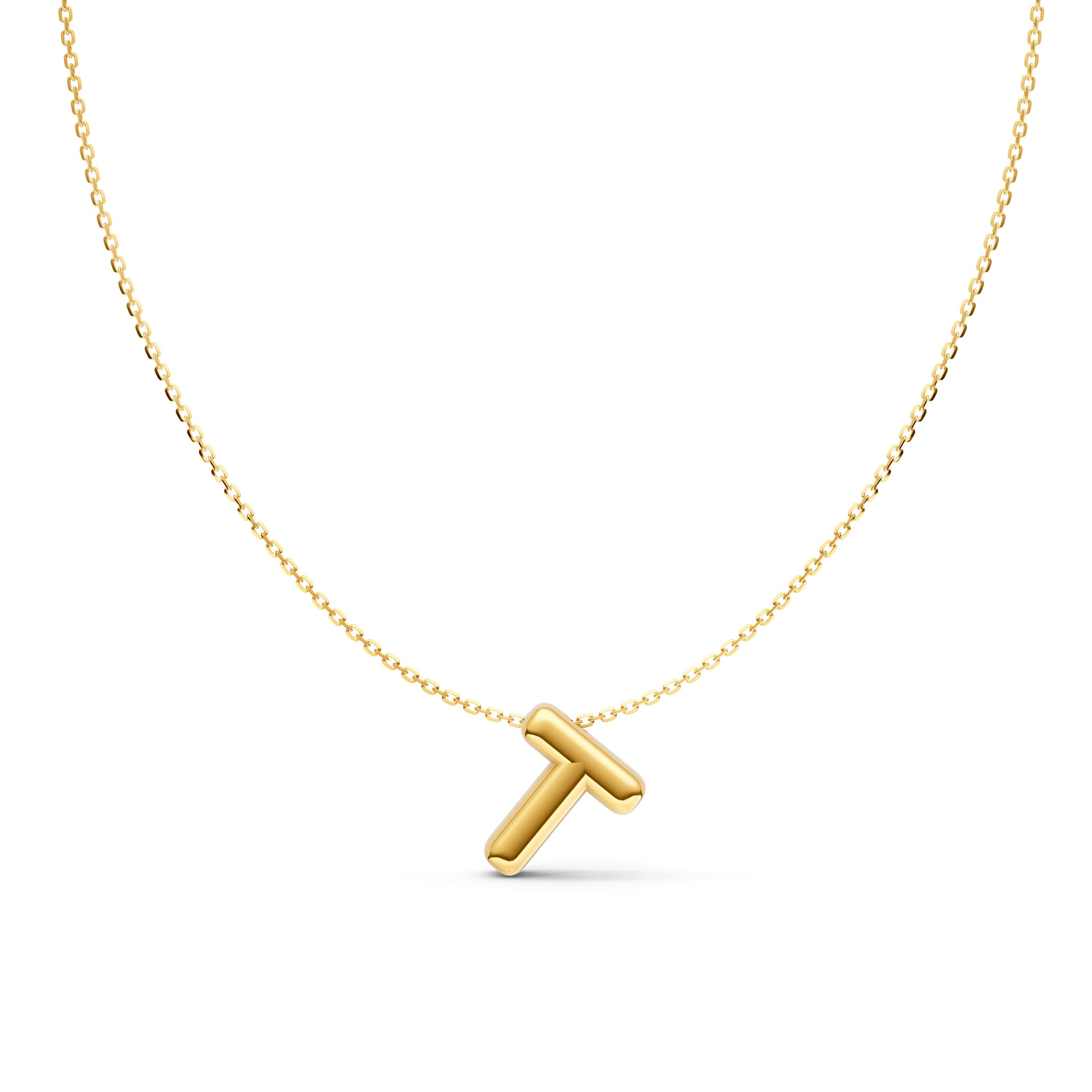 14K Gold Puffy Bubble Initial Necklace