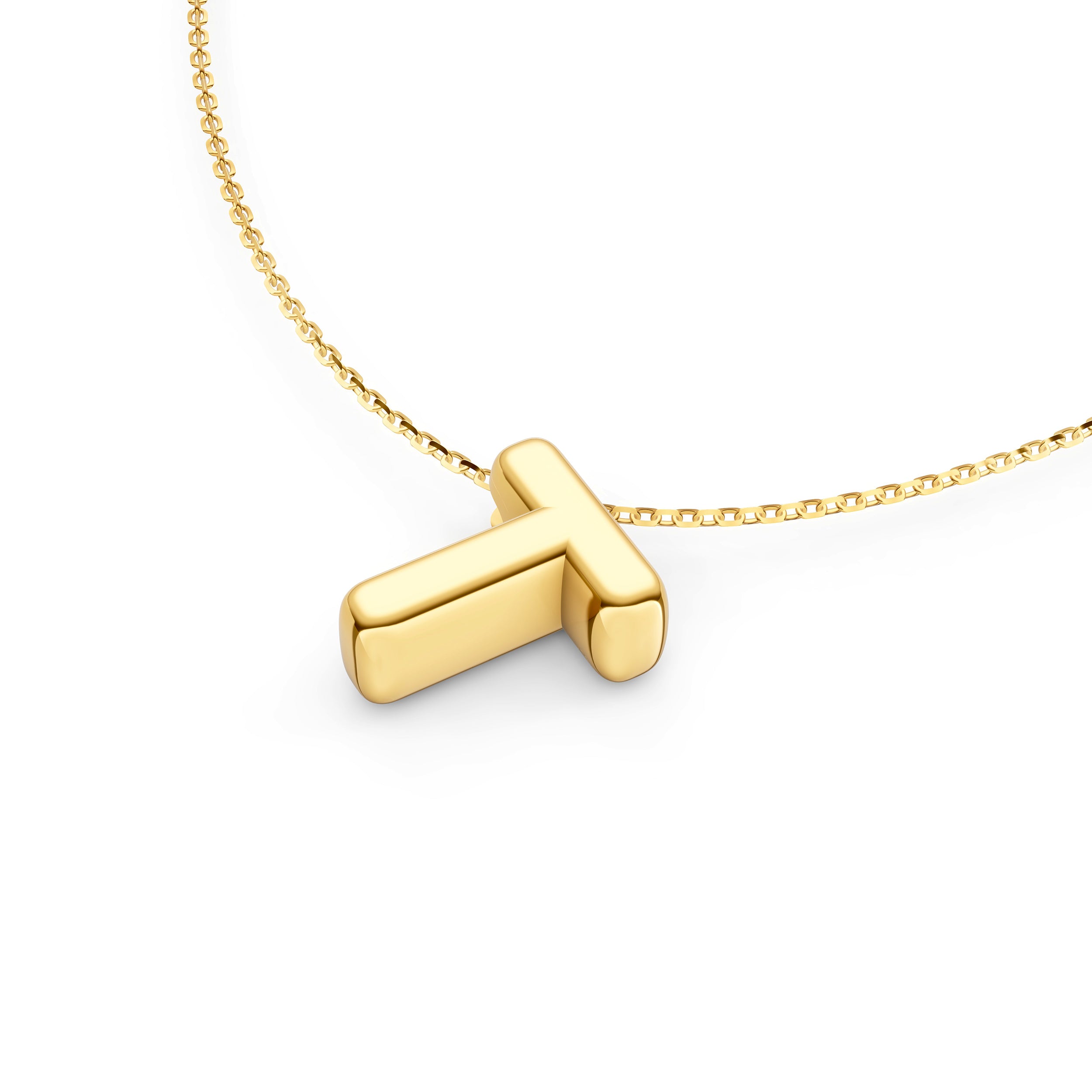 14K Gold Puffy Bubble Initial Necklace