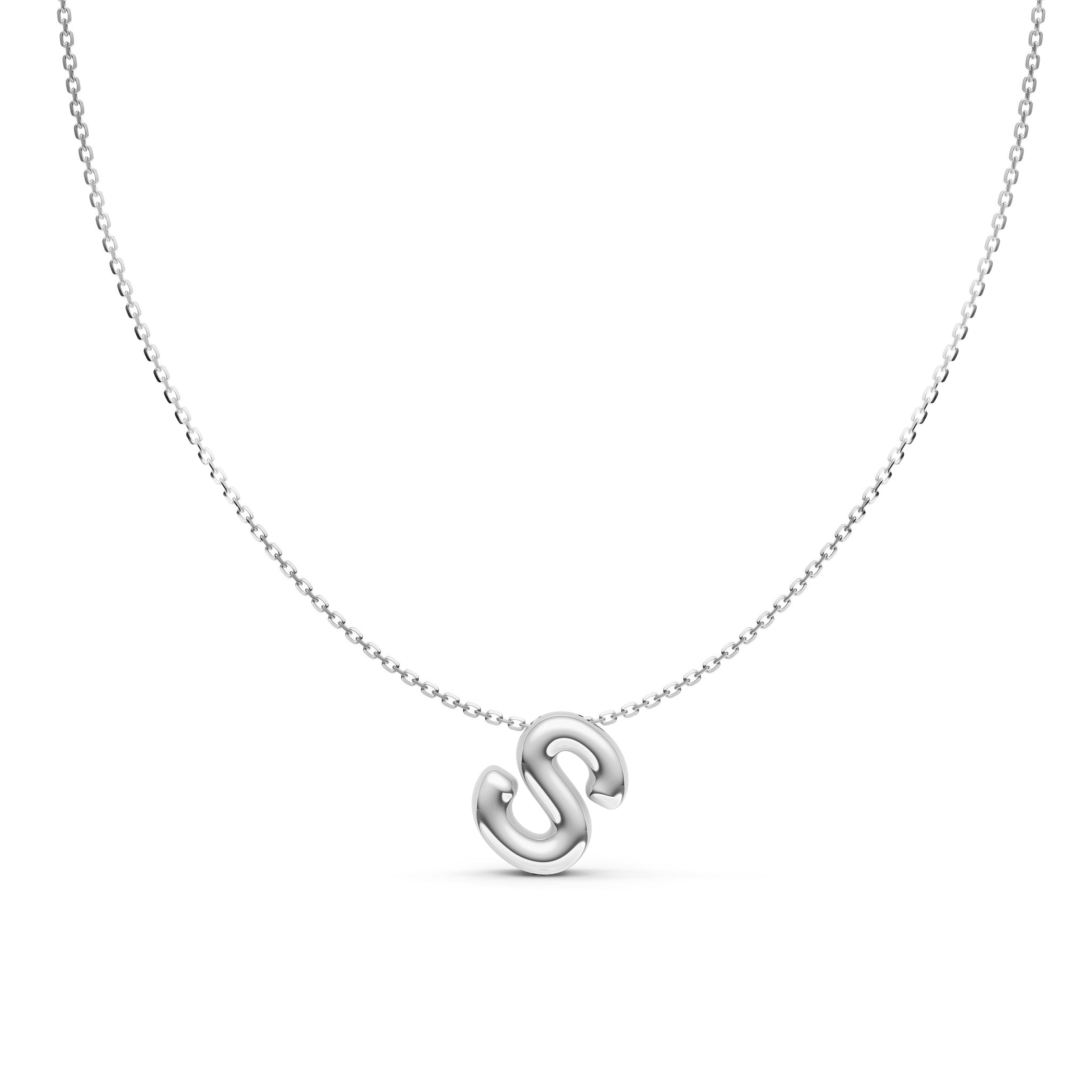 14K Gold Puffy Bubble Initial Necklace