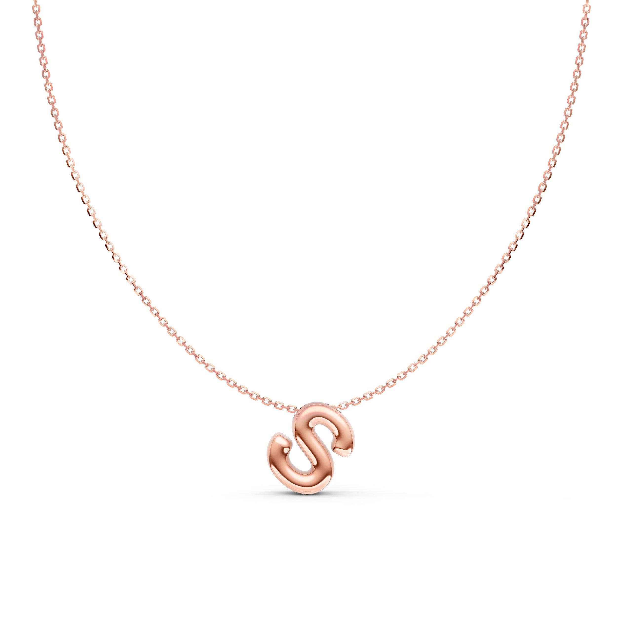 14K Gold Puffy Bubble Initial Necklace