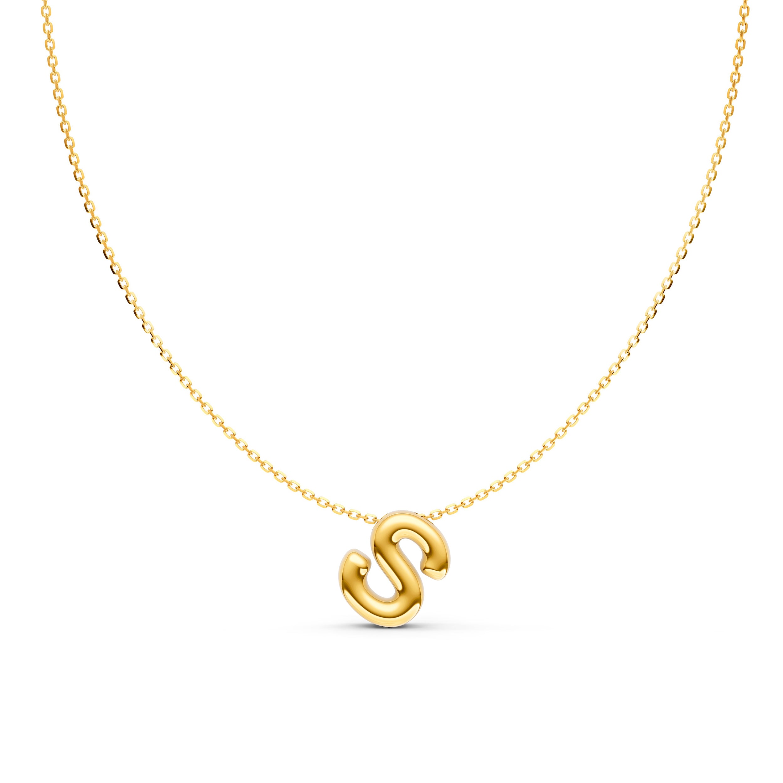 14K Gold Puffy Bubble Initial Necklace