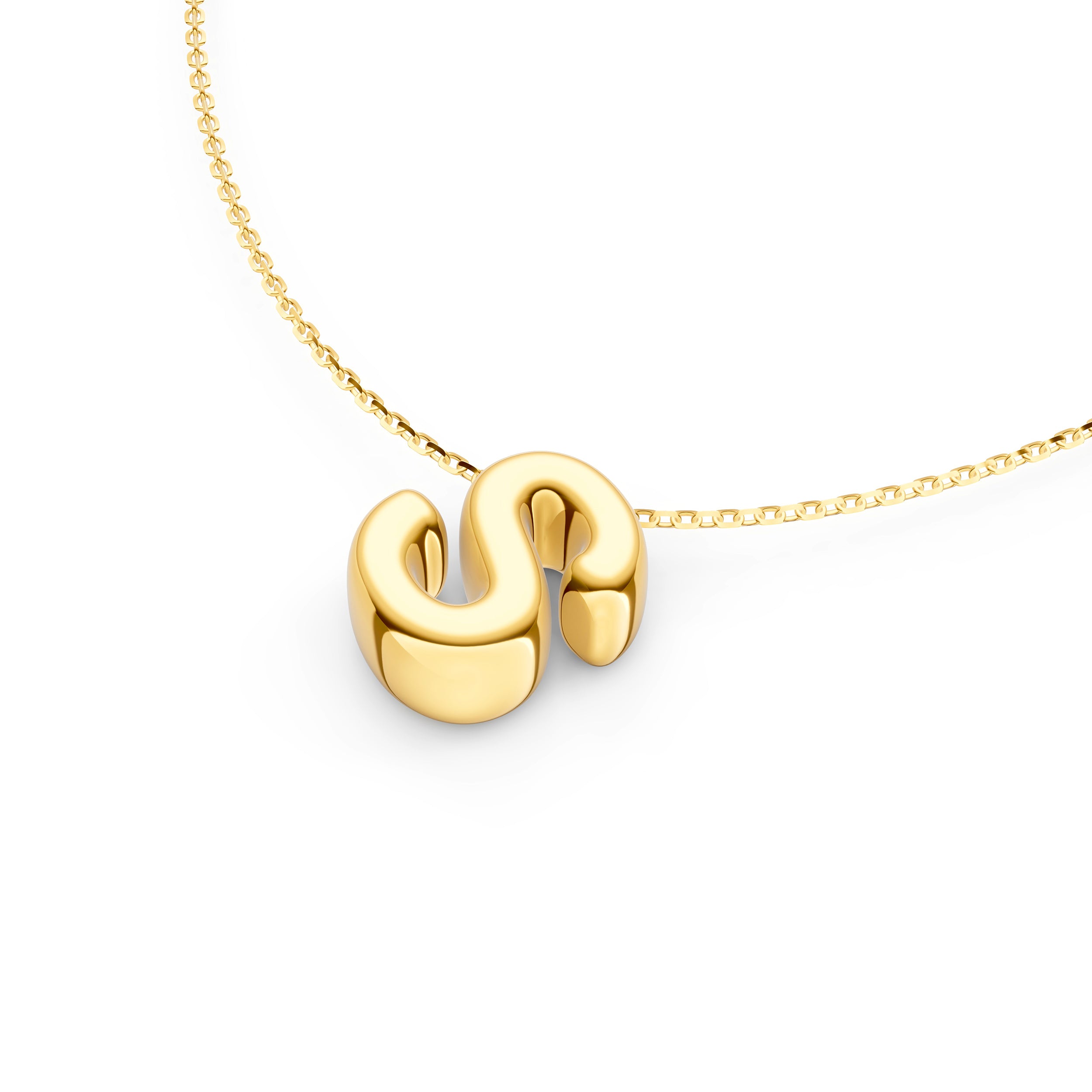 14K Gold Puffy Bubble Initial Necklace