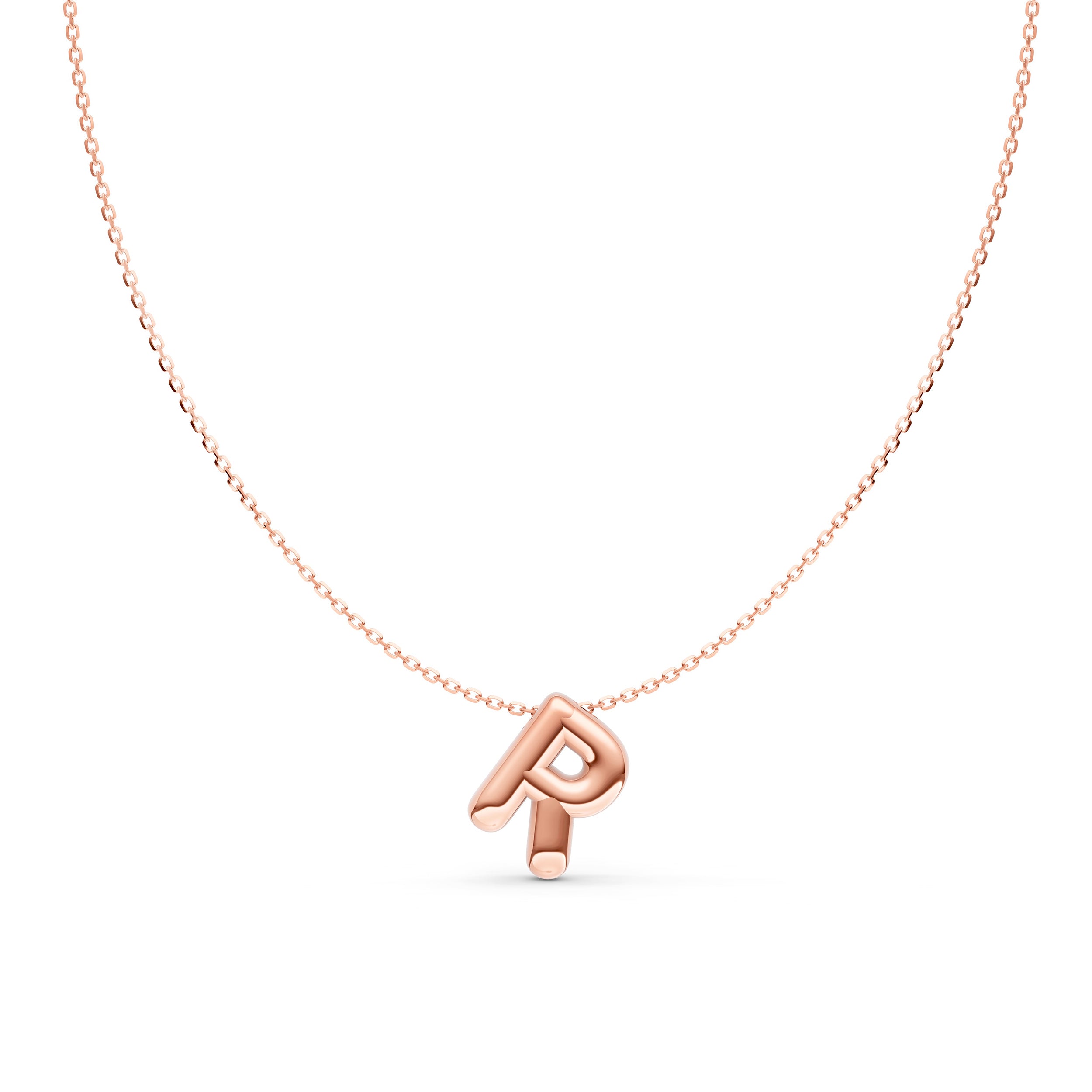 14K Gold Puffy Bubble Initial Necklace