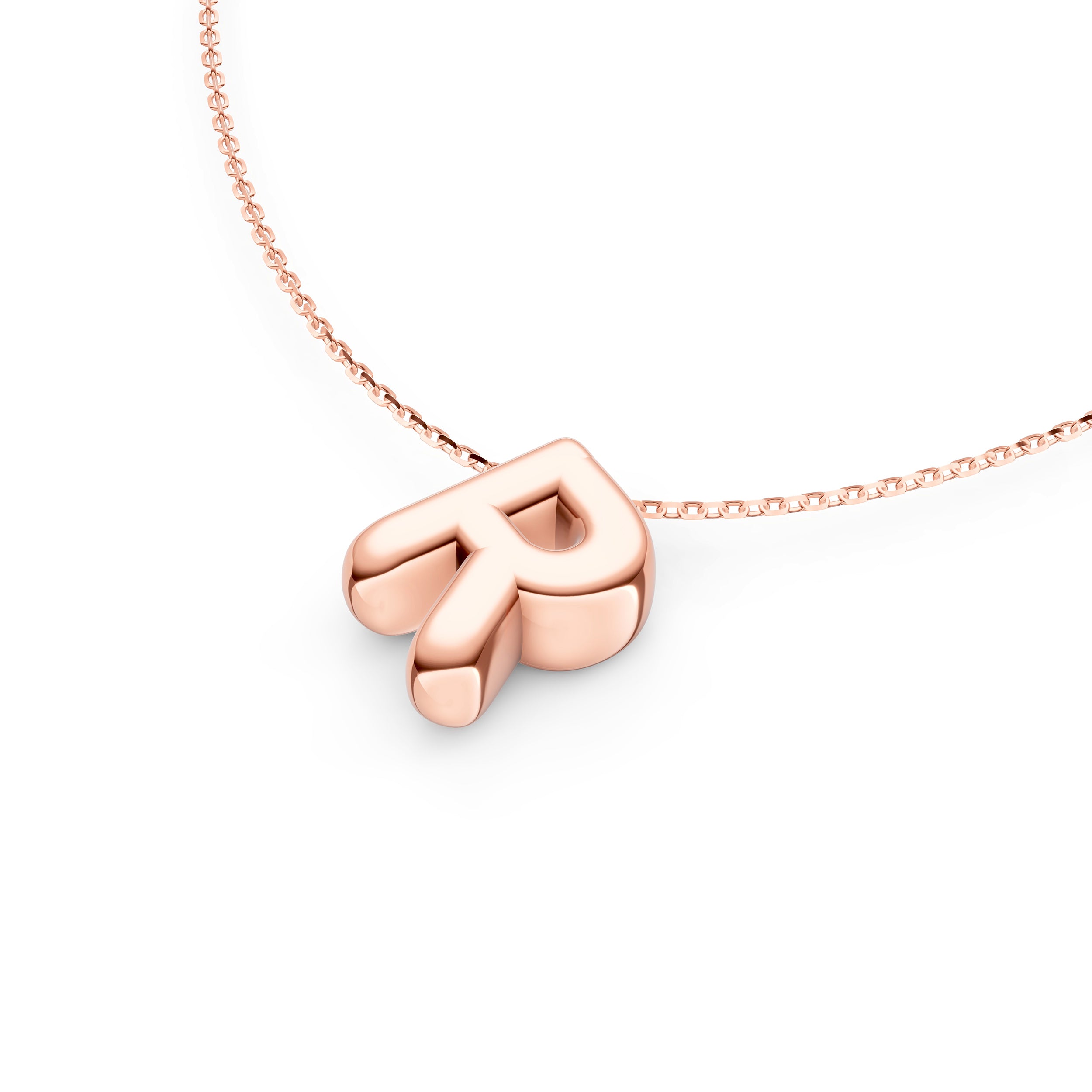 14K Gold Puffy Bubble Initial Necklace