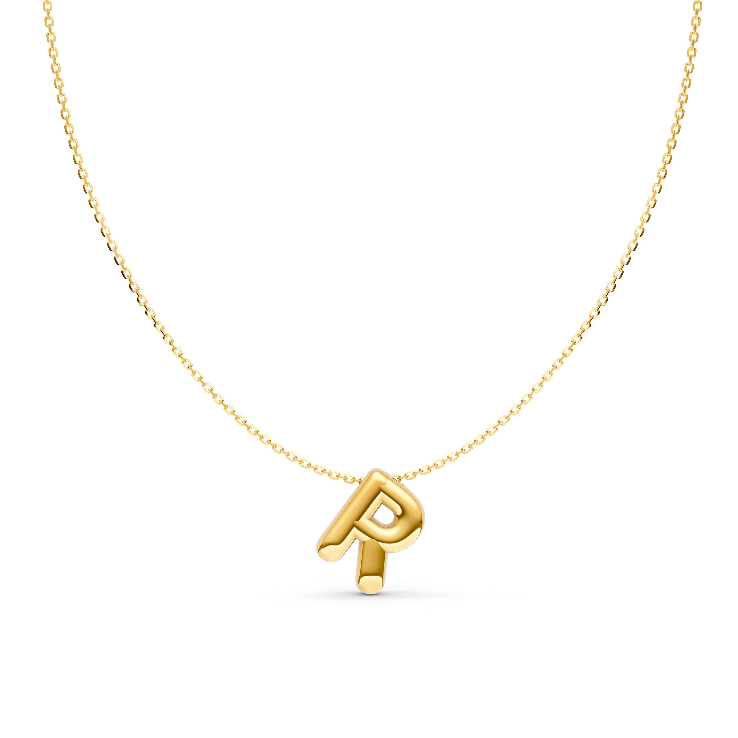 14K Gold Puffy Bubble Initial Necklace