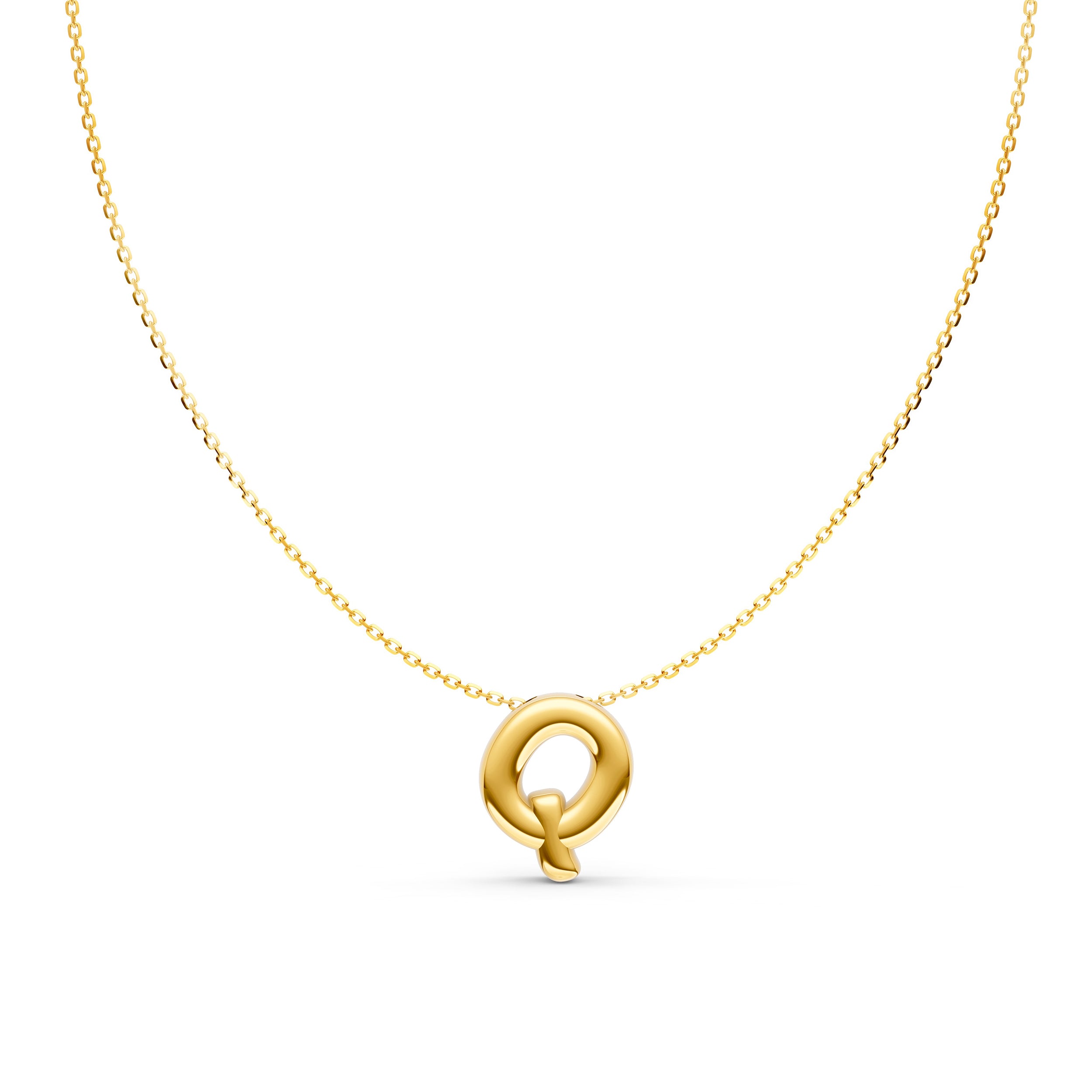 14K Gold Puffy Bubble Initial Necklace