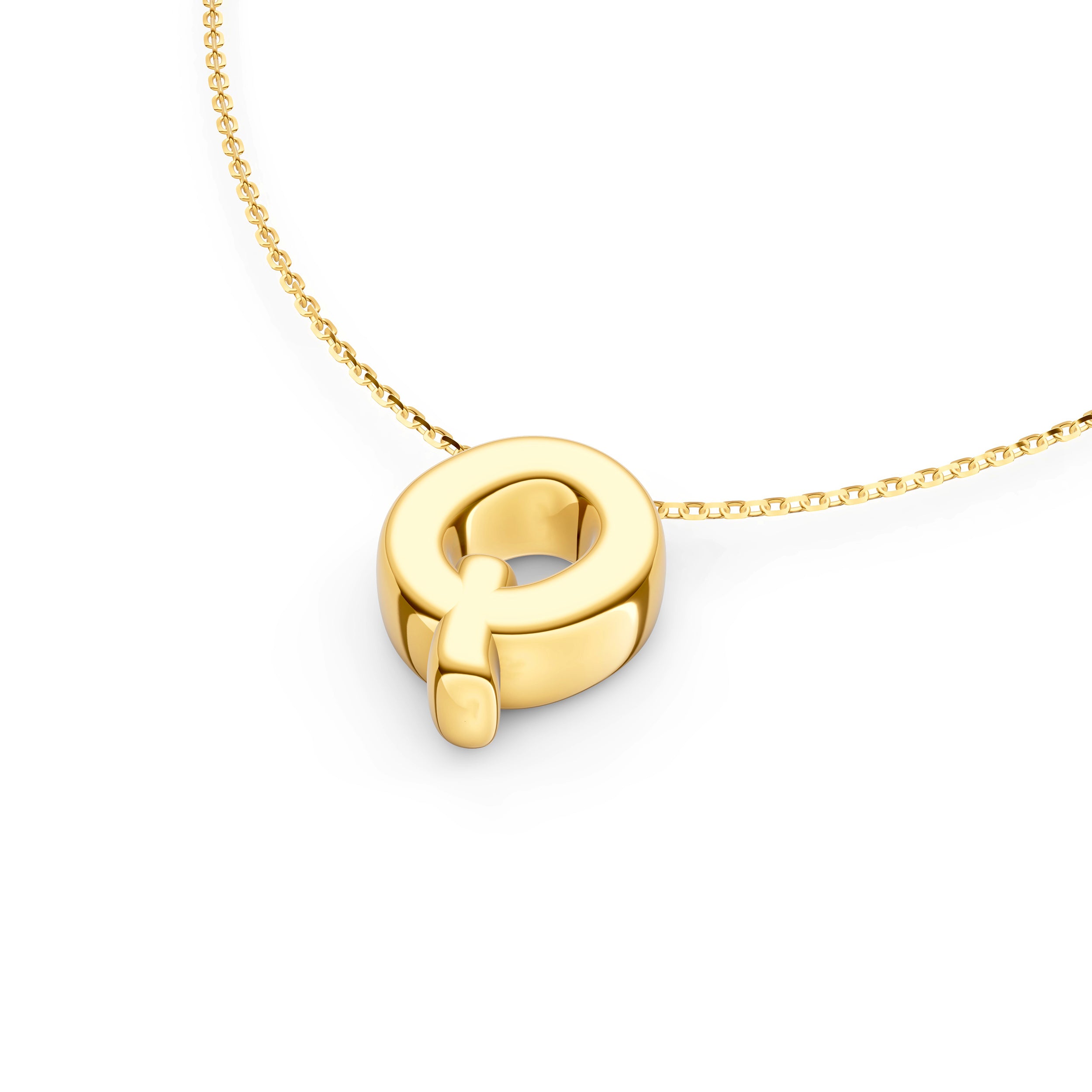 14K Gold Puffy Bubble Initial Necklace