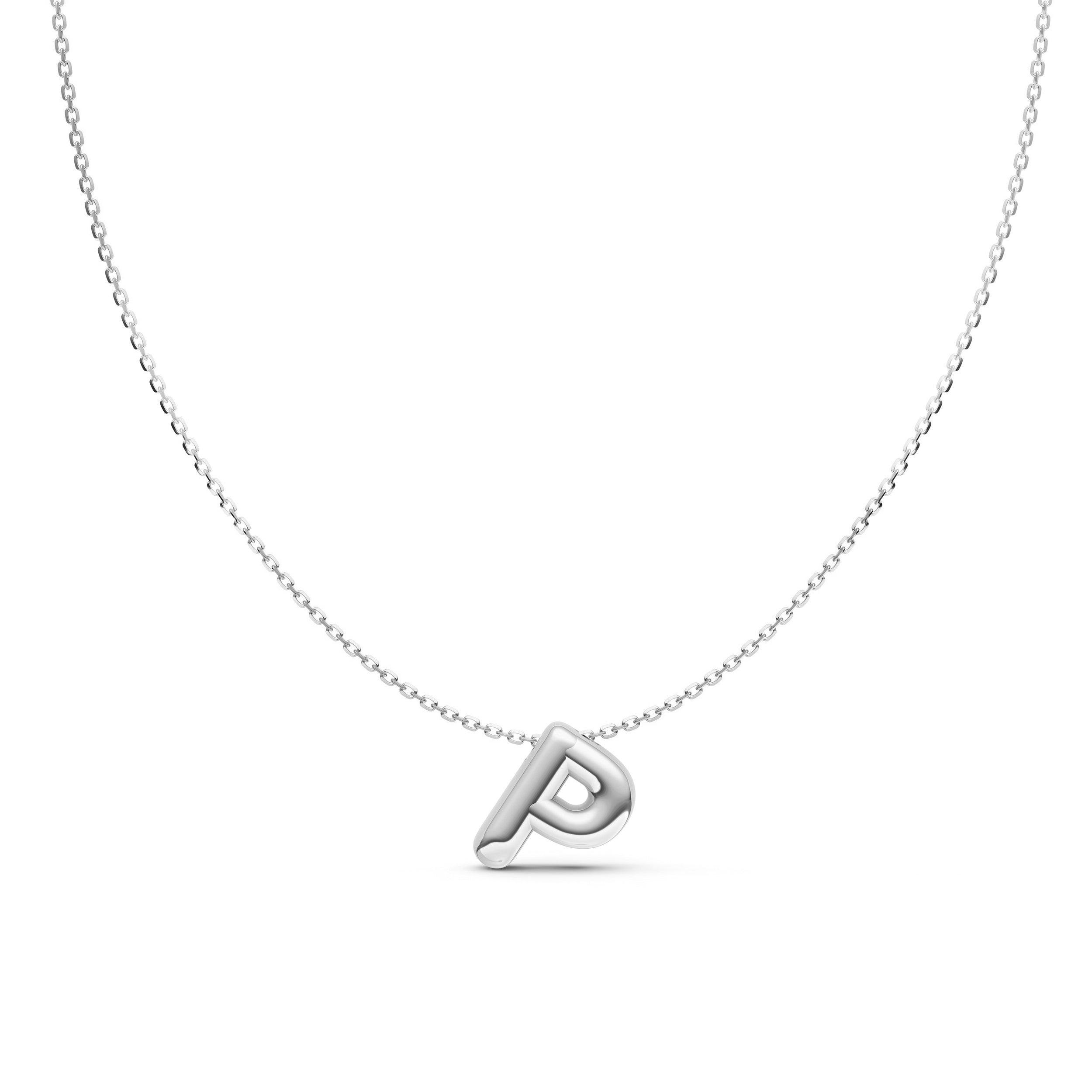 14K Gold Puffy Bubble Initial Necklace