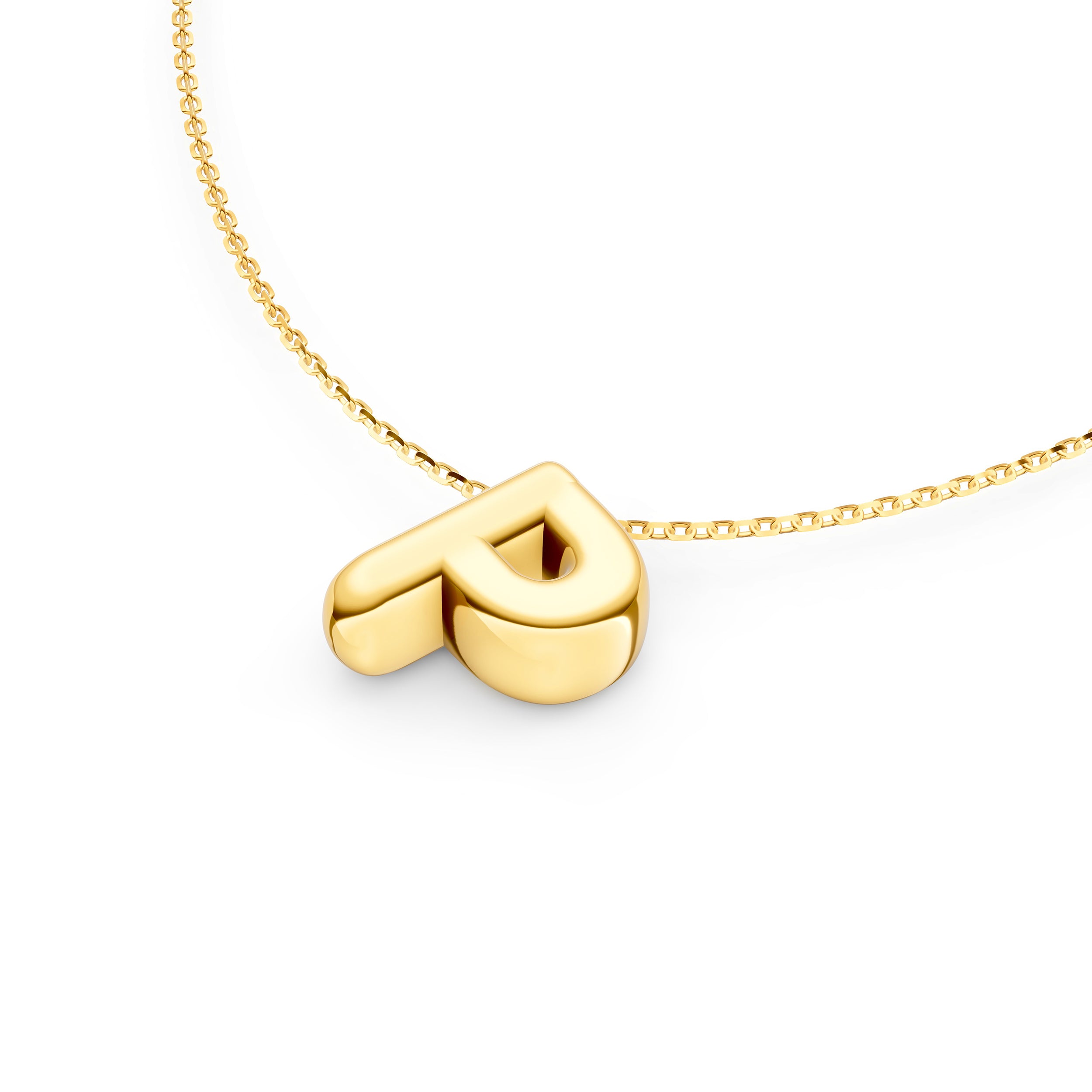14K Gold Puffy Bubble Initial Necklace
