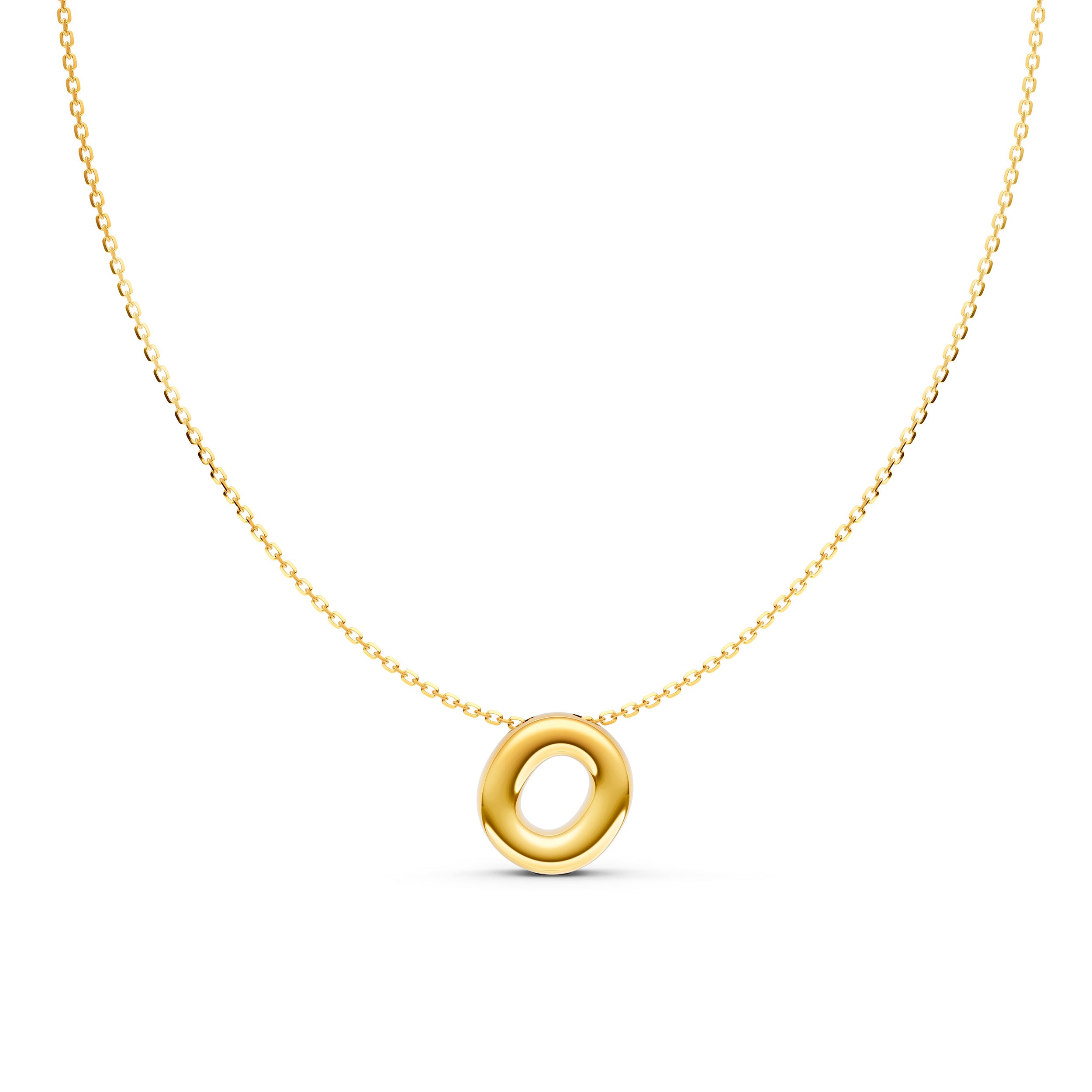 14K Gold Puffy Bubble Initial Necklace