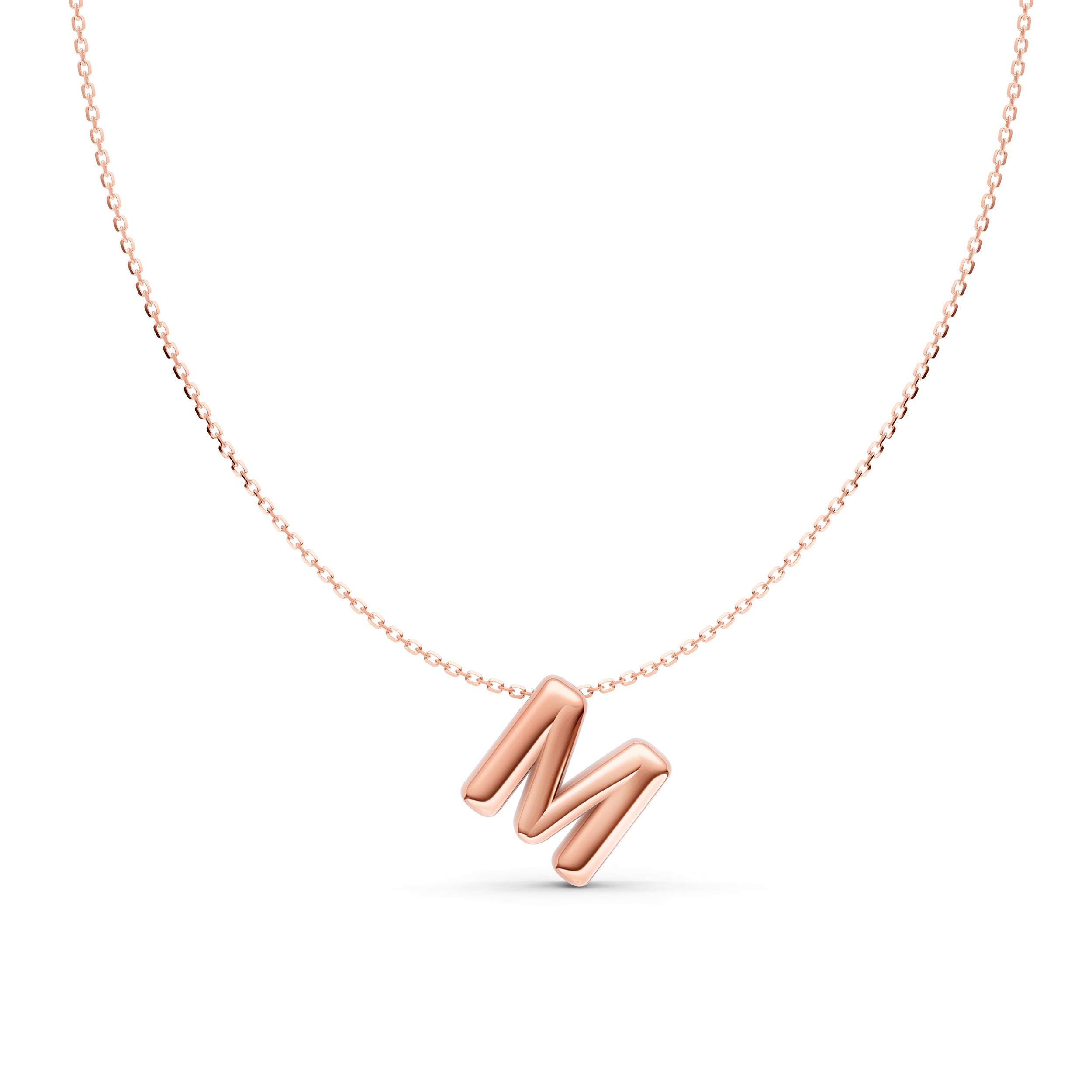 14K Gold Puffy Bubble Initial Necklace