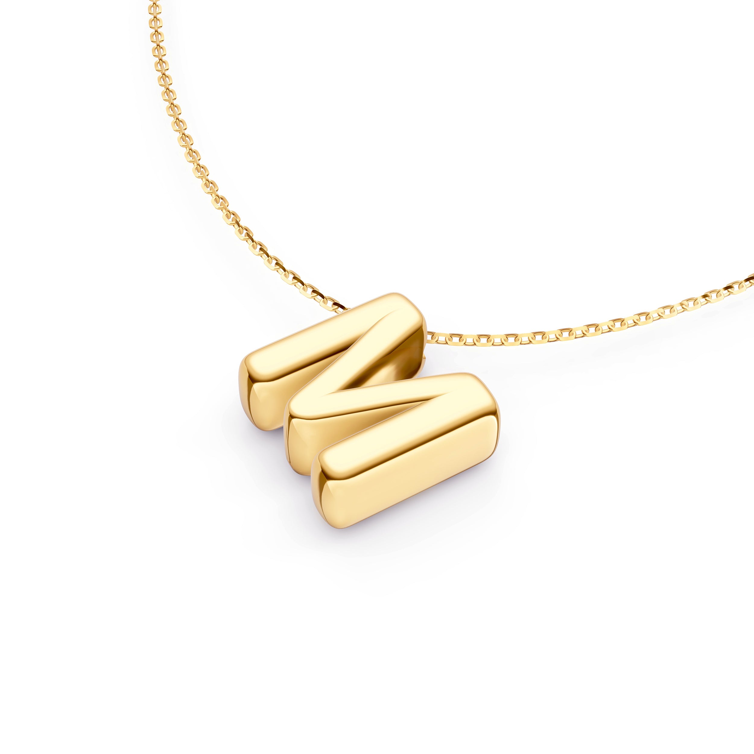 14K Gold Puffy Bubble Initial Necklace