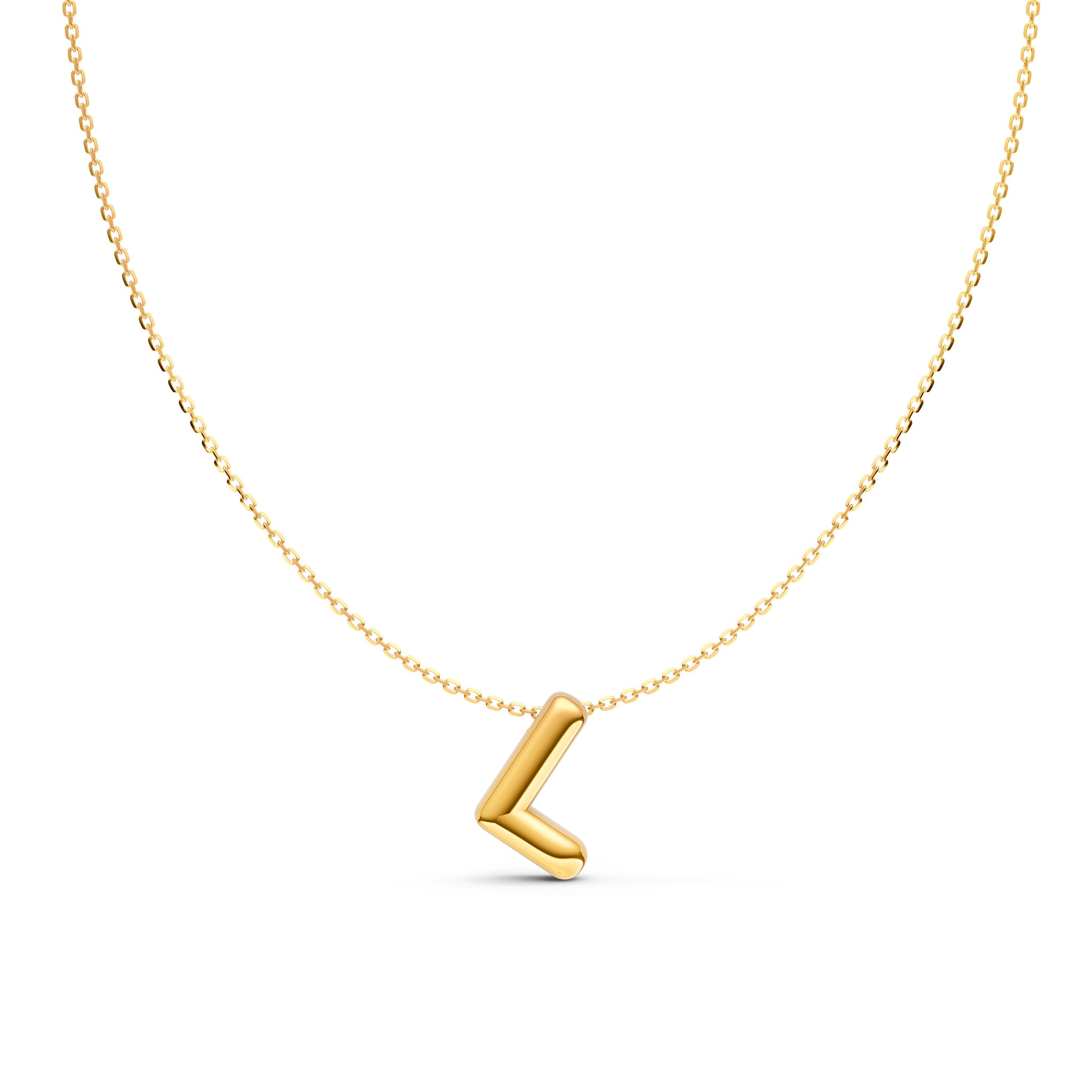14K Gold Puffy Bubble Initial Necklace