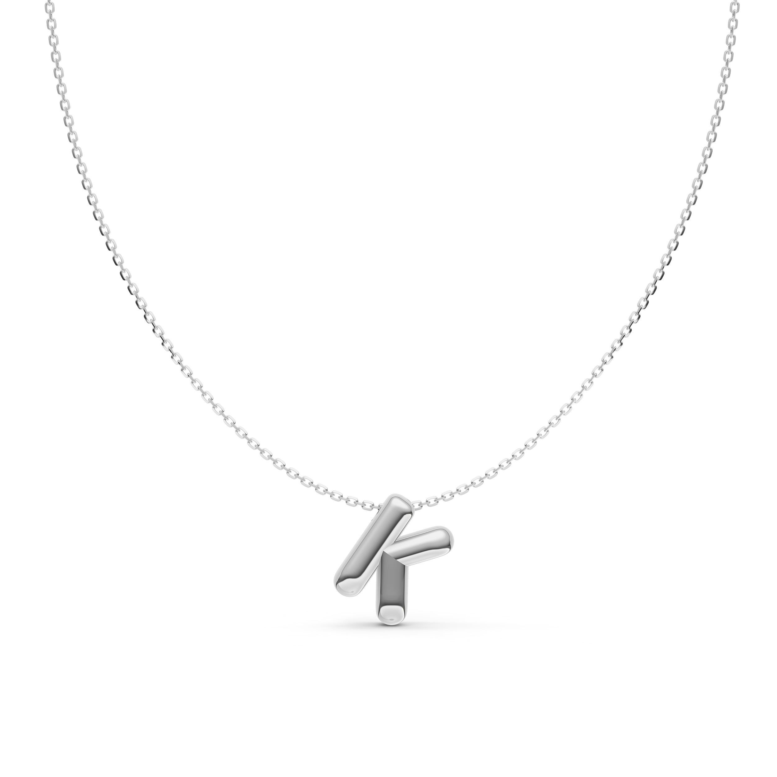 14K Gold Puffy Bubble Initial Necklace