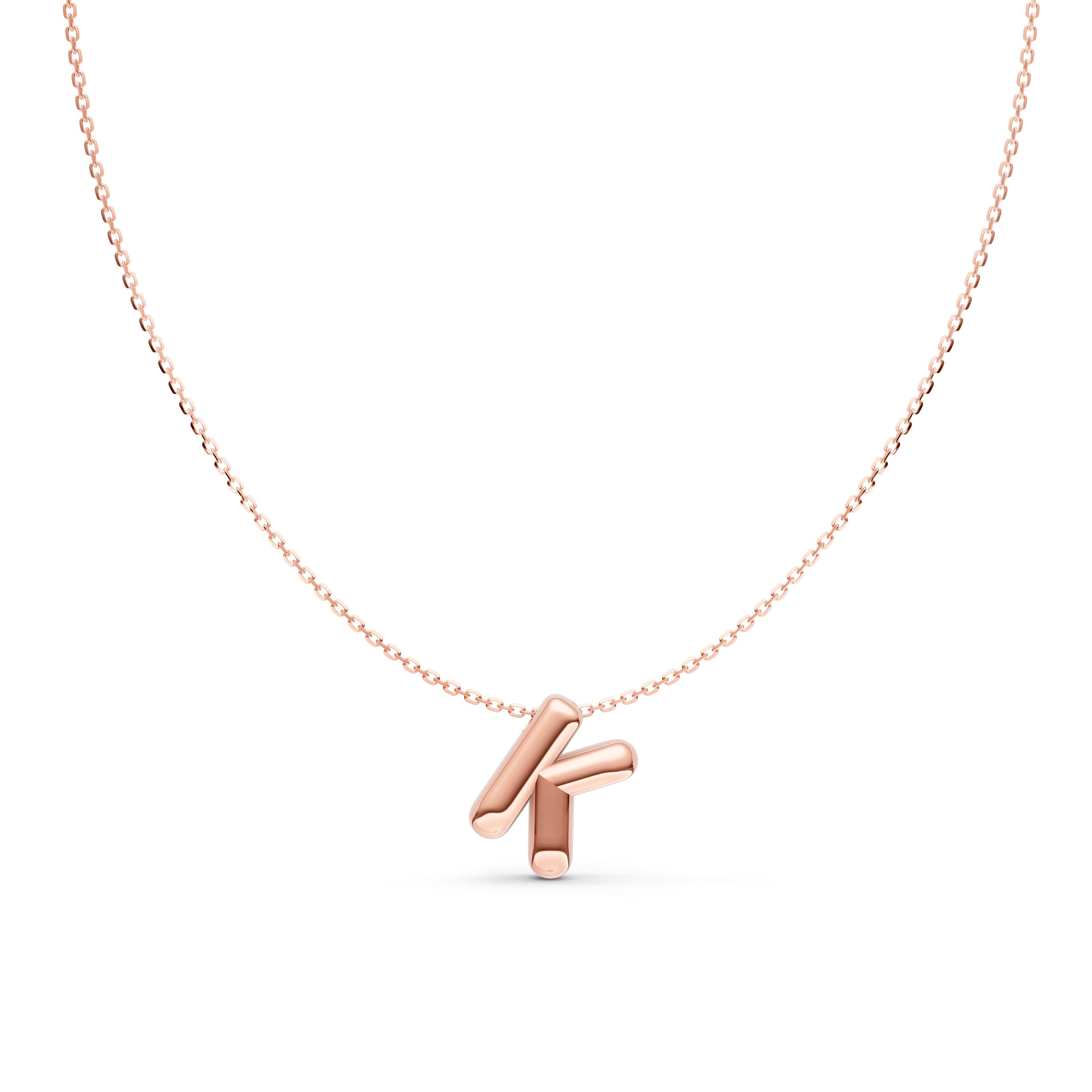 14K Gold Puffy Bubble Initial Necklace