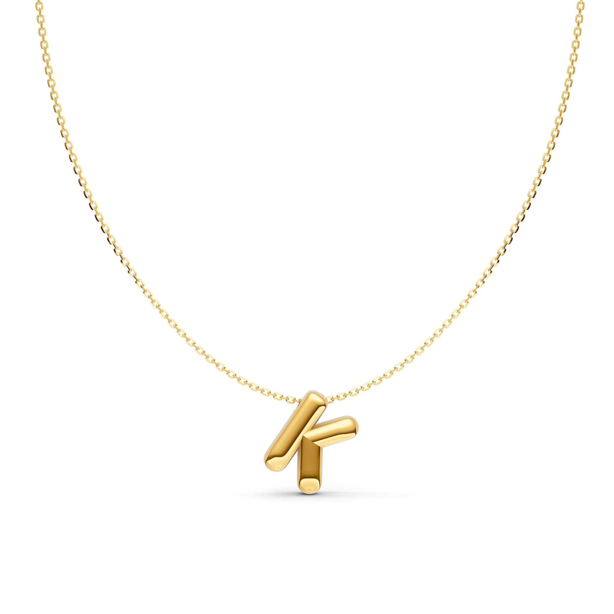 14K Gold Puffy Bubble Initial Necklace