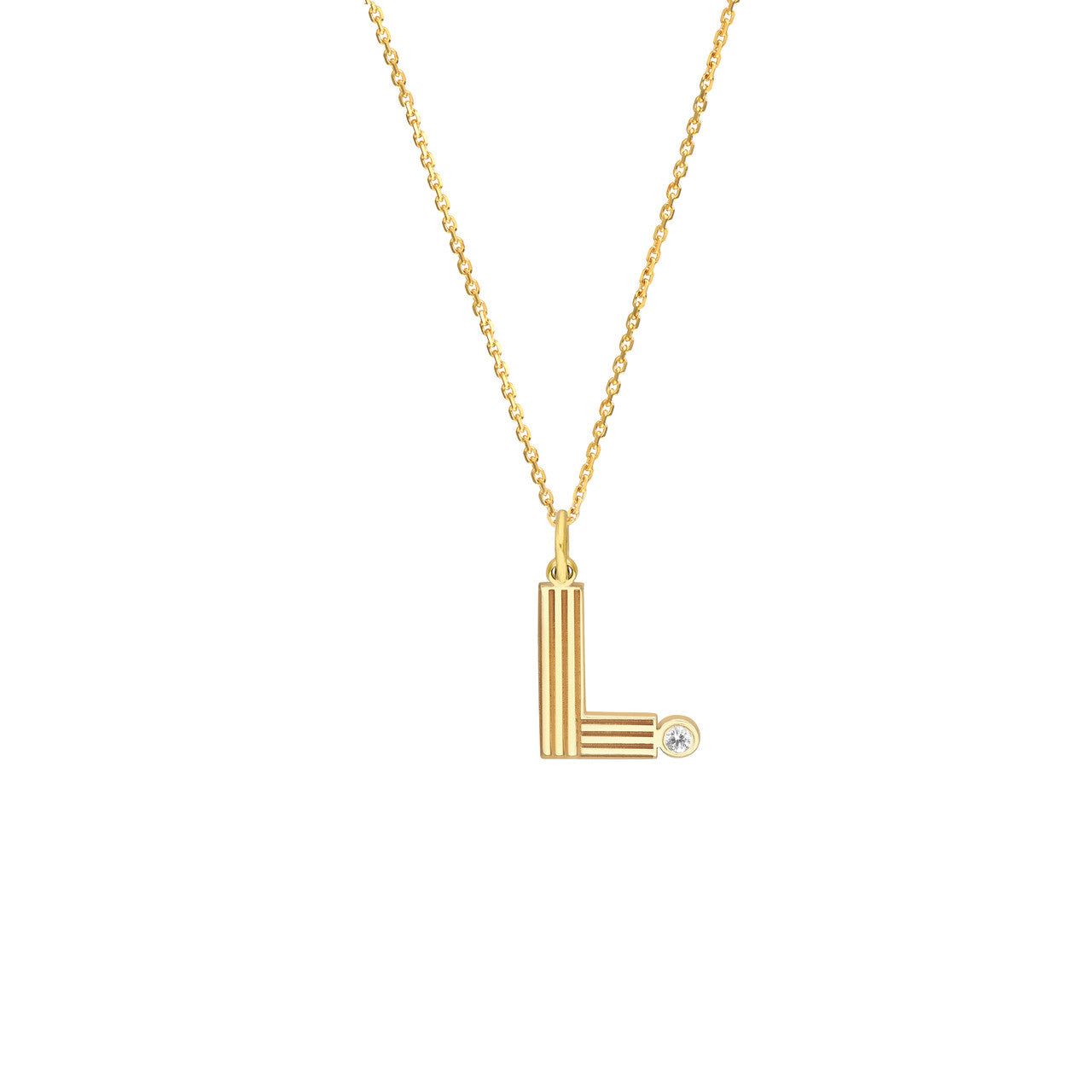 14K Yellow Gold Block Lined Initial with Diamond Necklace Birmingham Jewelry Necklace Birmingham Jewelry 