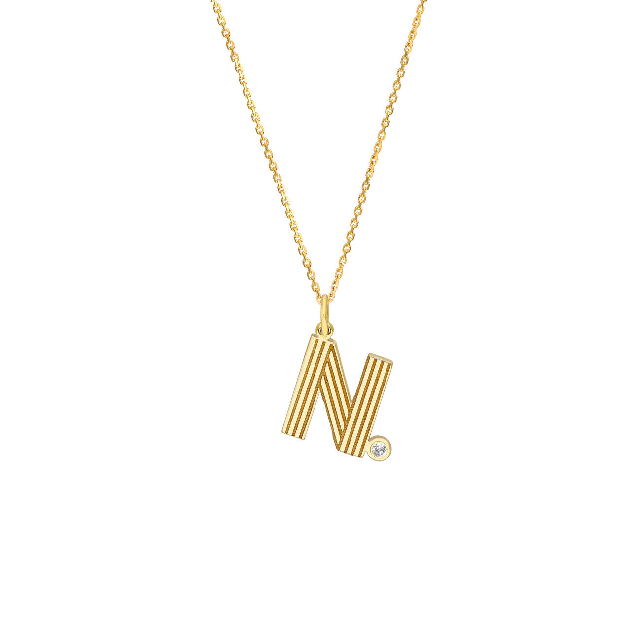 14K Yellow Gold Block Lined Initial with Diamond Necklace Birmingham Jewelry Necklace Birmingham Jewelry 