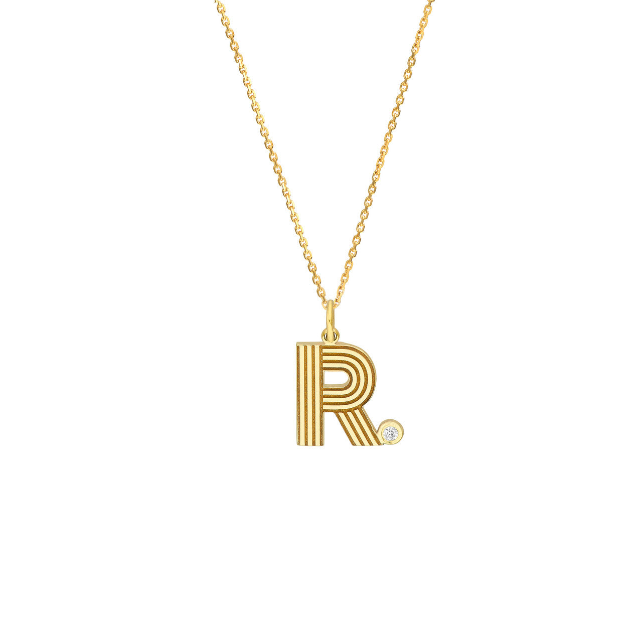 14K Yellow Gold Block Lined Initial with Diamond Necklace Birmingham Jewelry Necklace Birmingham Jewelry 
