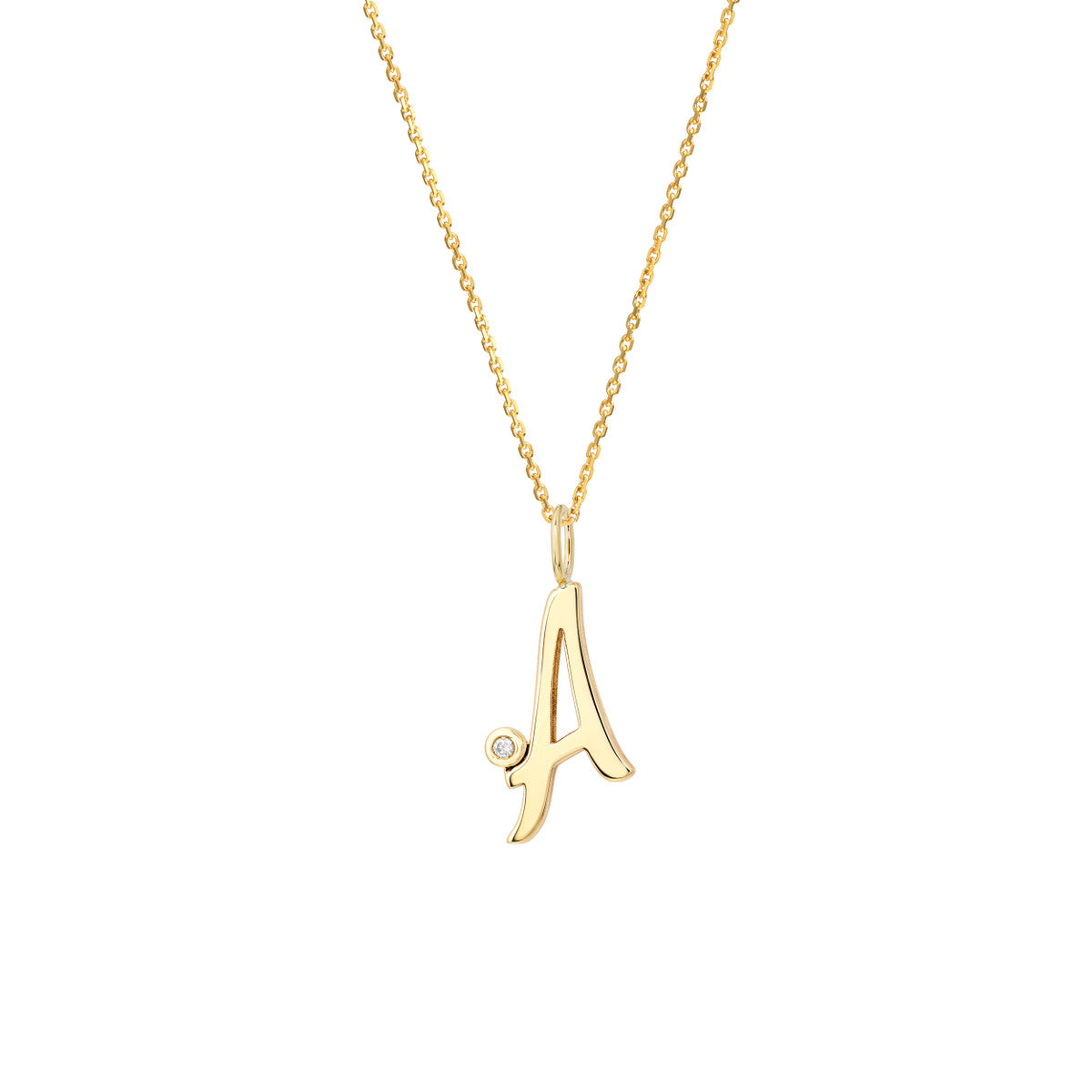 14K Gold Script Initial with Diamond Bezel Necklace Birmingham Jewelry Necklace Birmingham Jewelry 