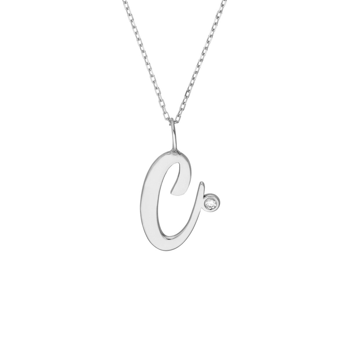 14K Gold Script Initial with Diamond Bezel Necklace Birmingham Jewelry Necklace Birmingham Jewelry 