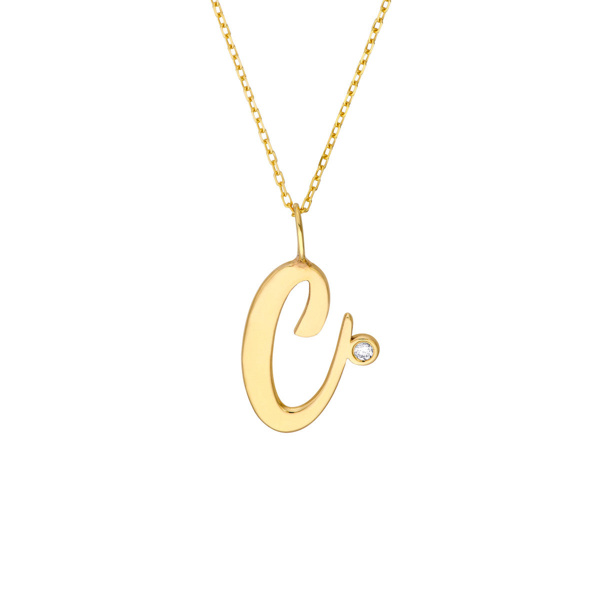 14K Gold Script Initial with Diamond Bezel Necklace Birmingham Jewelry Necklace Birmingham Jewelry 