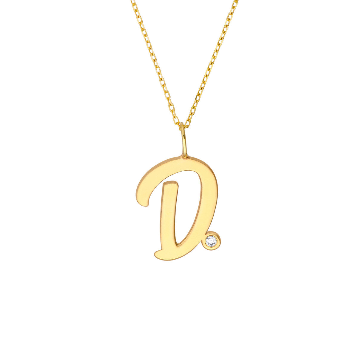 14K Gold Script Initial with Diamond Bezel Necklace Birmingham Jewelry Necklace Birmingham Jewelry 